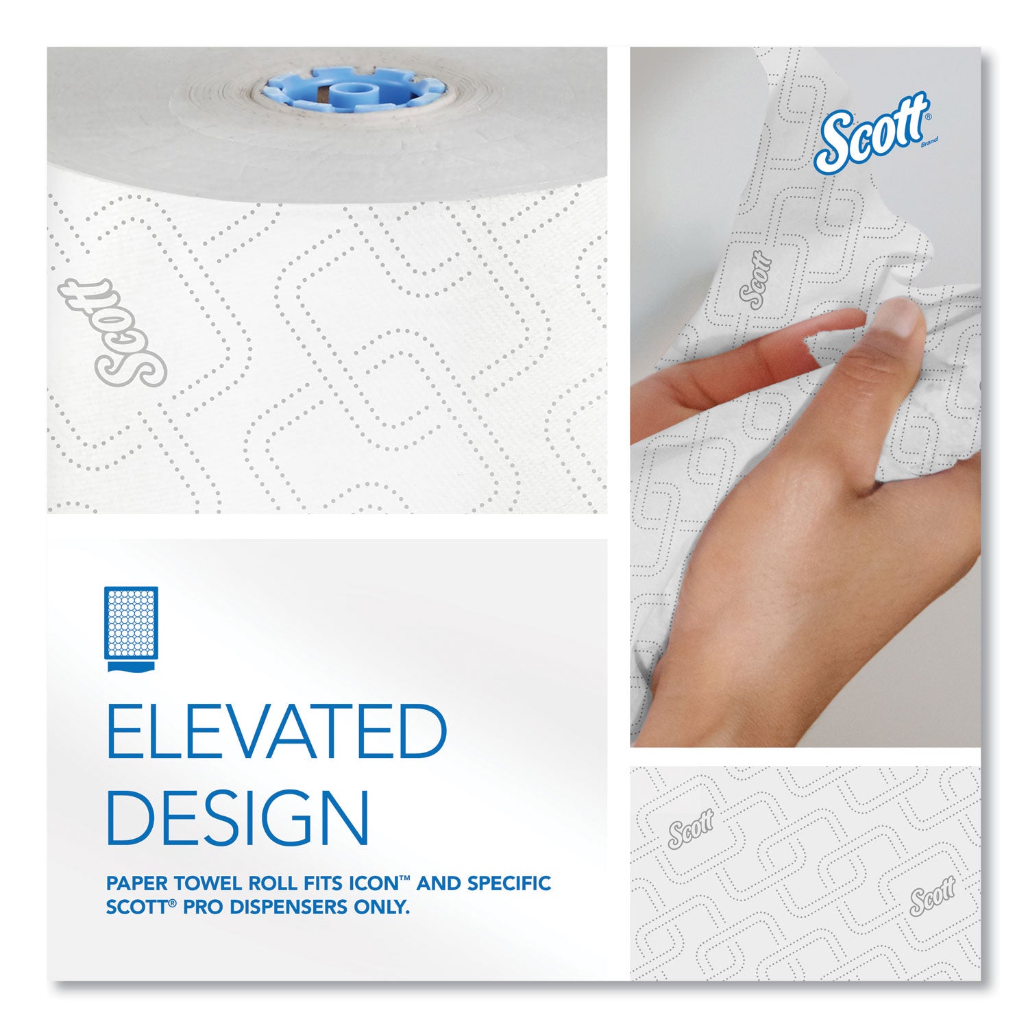 Scott Pro High-Capacity Hard Roll Towels with Elevated Design and Absorbency Pockets - 7.50" Width x 1150 ft Length - White, Blue - 6 / Carton