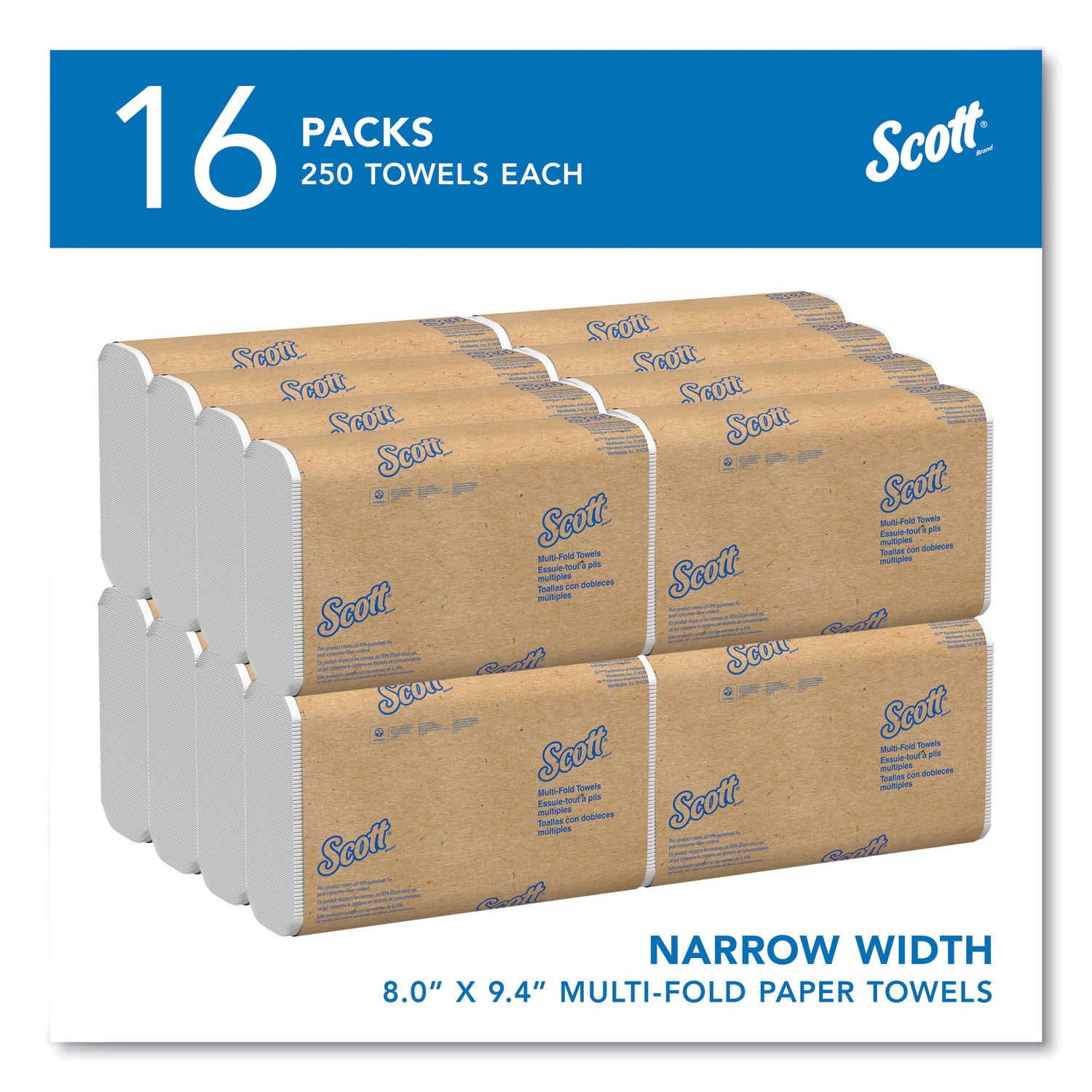 Multifold - 9.40" Width x 8" Length - 4000 Sheets - White - Fiber - 250/Pack - 16 / Carton