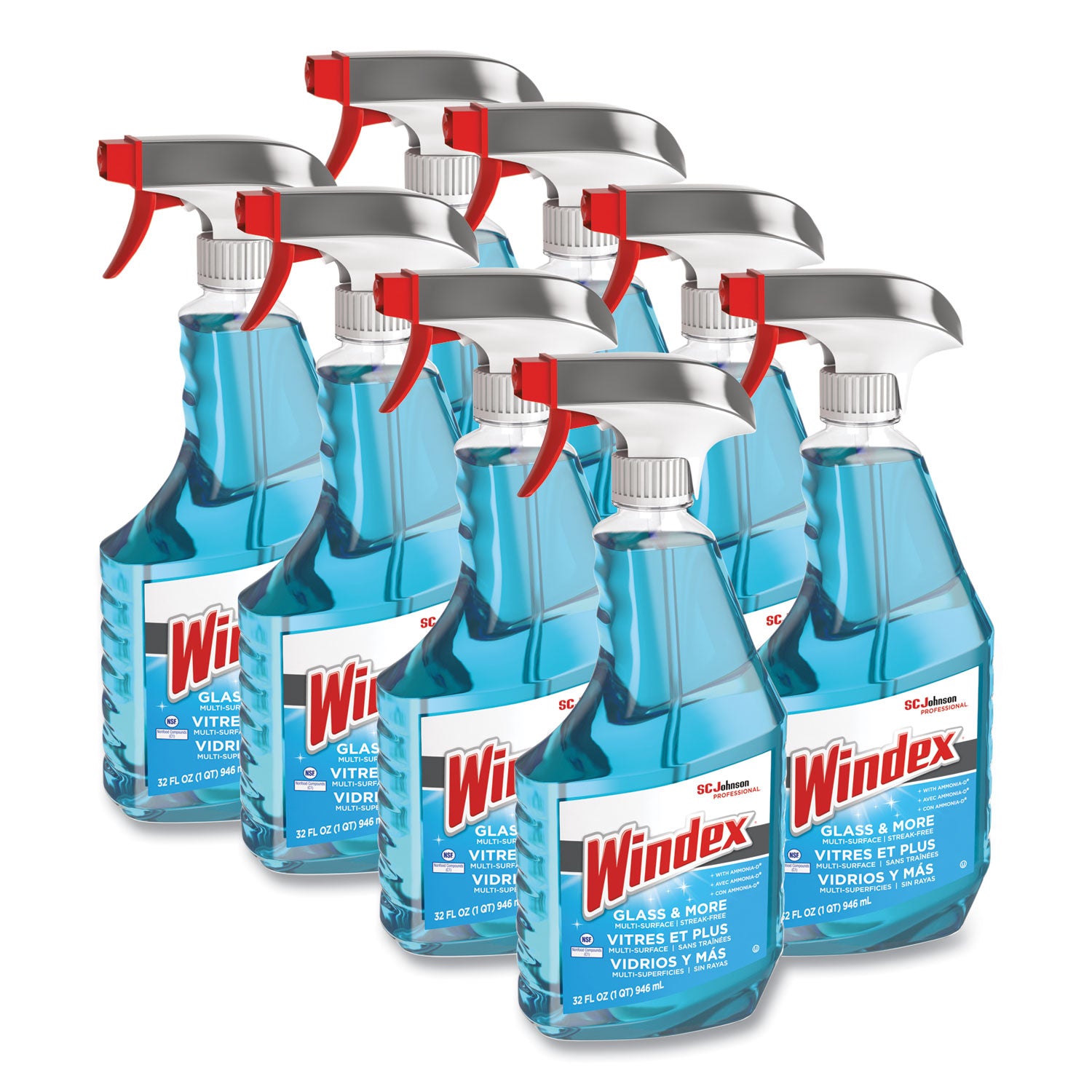 Windex&reg; Glass & More Streak-Free Cleaner - 32 fl oz (1 quart) - Streak-free, Phosphorous-free - Blue - 8 / Carton