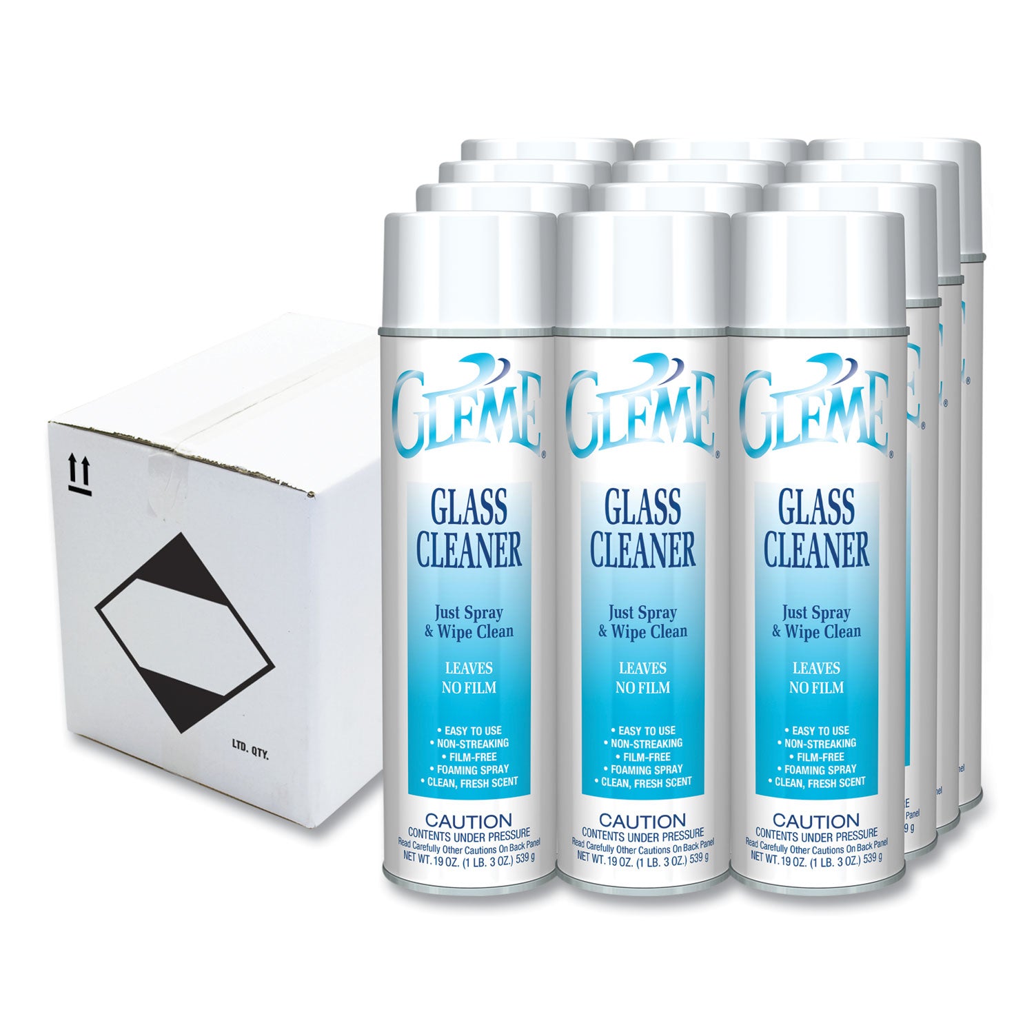 Gleme Glass Cleaner, 19 Oz Aerosol Spray, Dozen