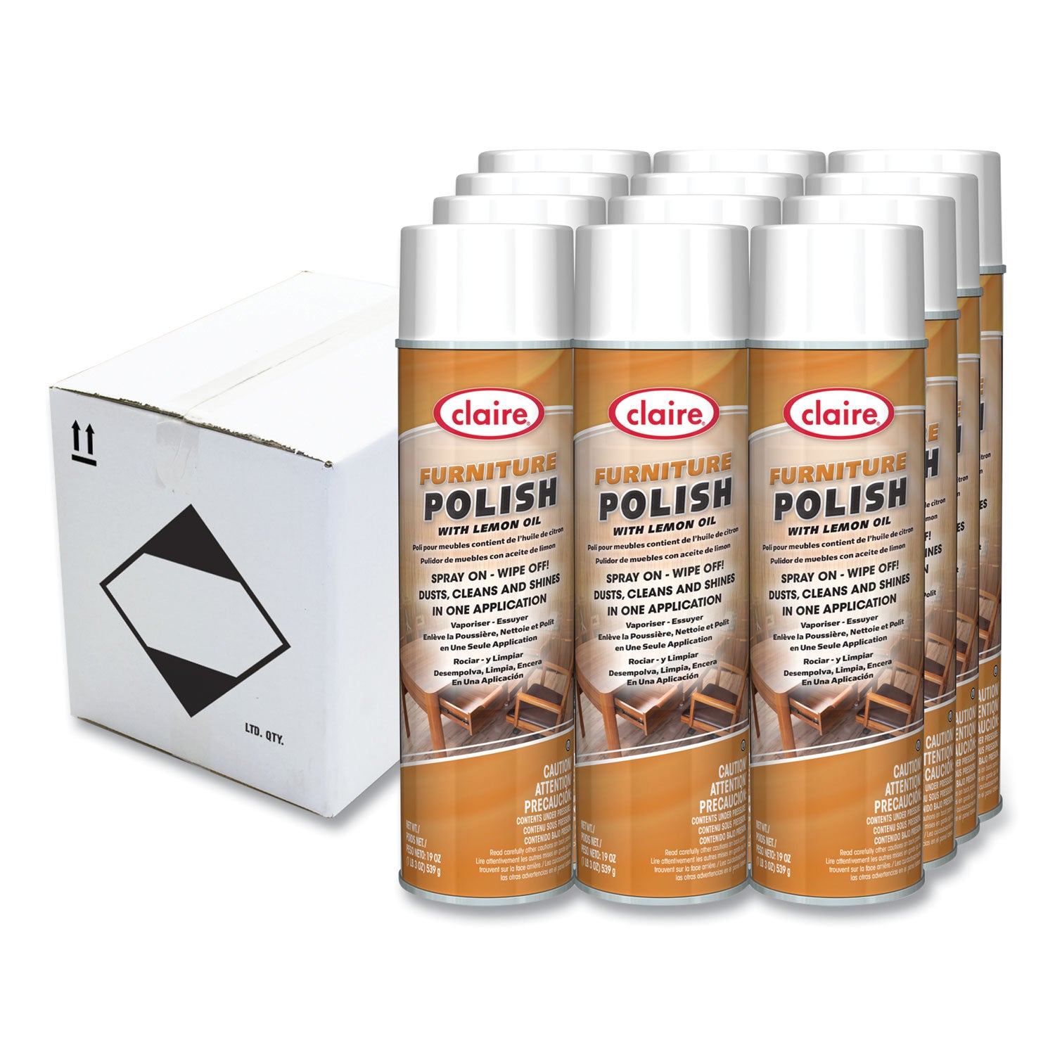 Furniture Polish With Lemon Oil, Lemon Scent; 19 Oz Aerosol Spray, Dozen