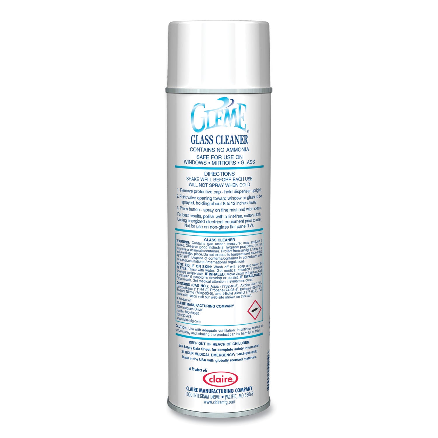 Gleme Glass Cleaner, Fresh Scent, 19 oz Aerosol Spray, Dozen