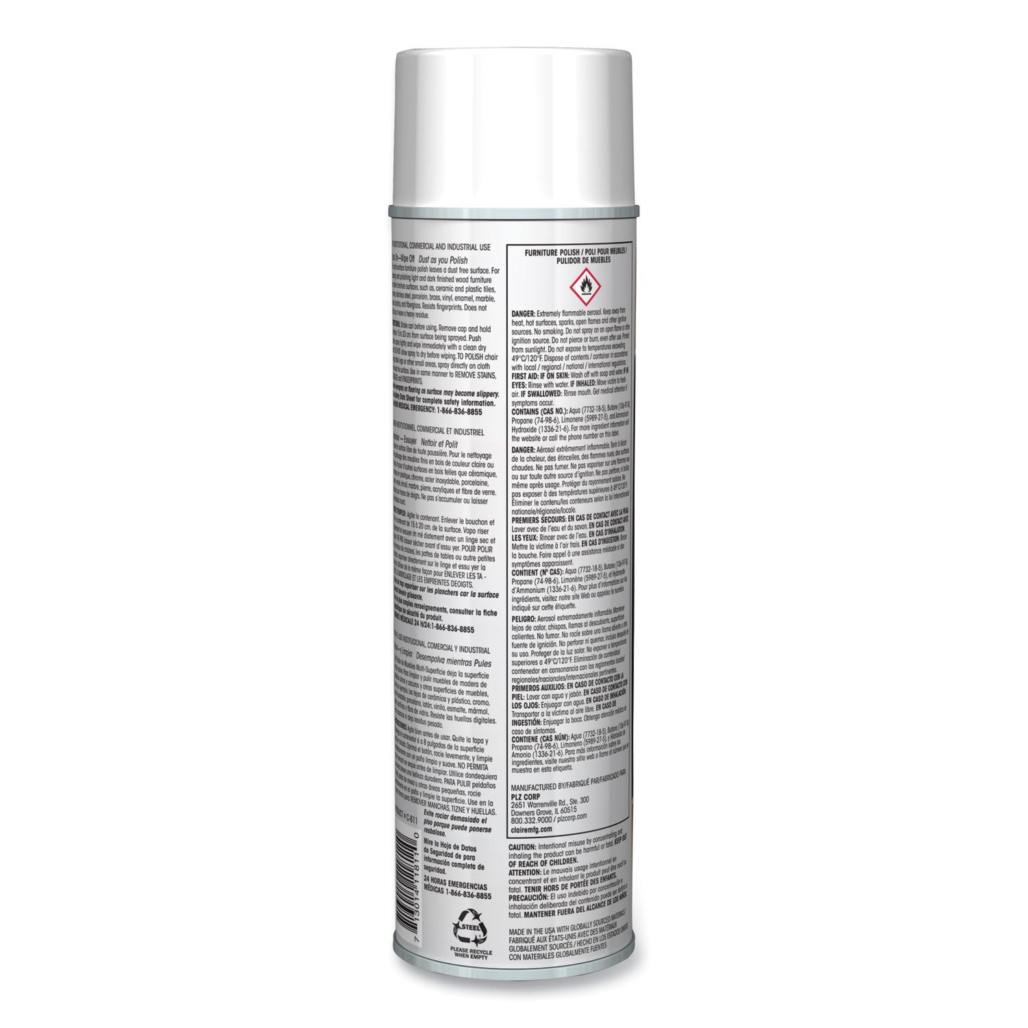 Furniture Polish with Lemon Oil, Lemon Scent; 19 oz Aerosol Spray, Dozen