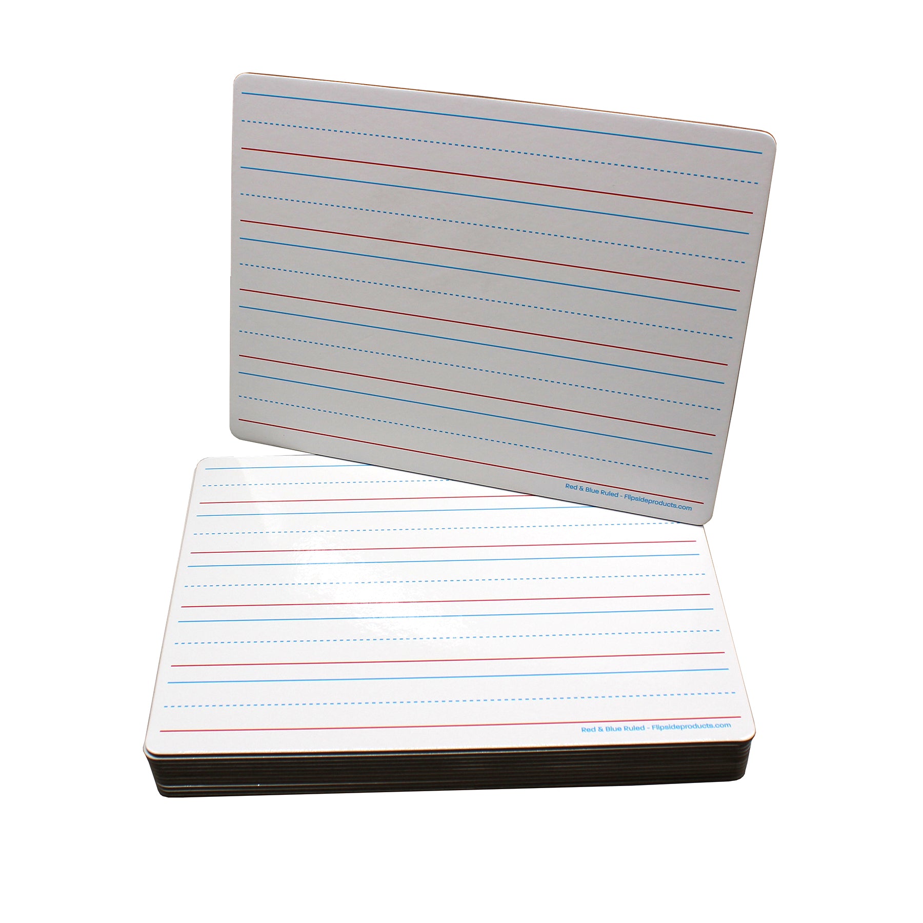 Two-Sided Dry Erase Boards, Red & Blue Ruled/Plain, 9" x 12", with Colored Pens & Student Erasers, Class Pack 12