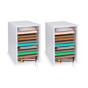 Wood 11 Compartment Vertical Paper Sorter Literature File Organizer, White 2 Pack