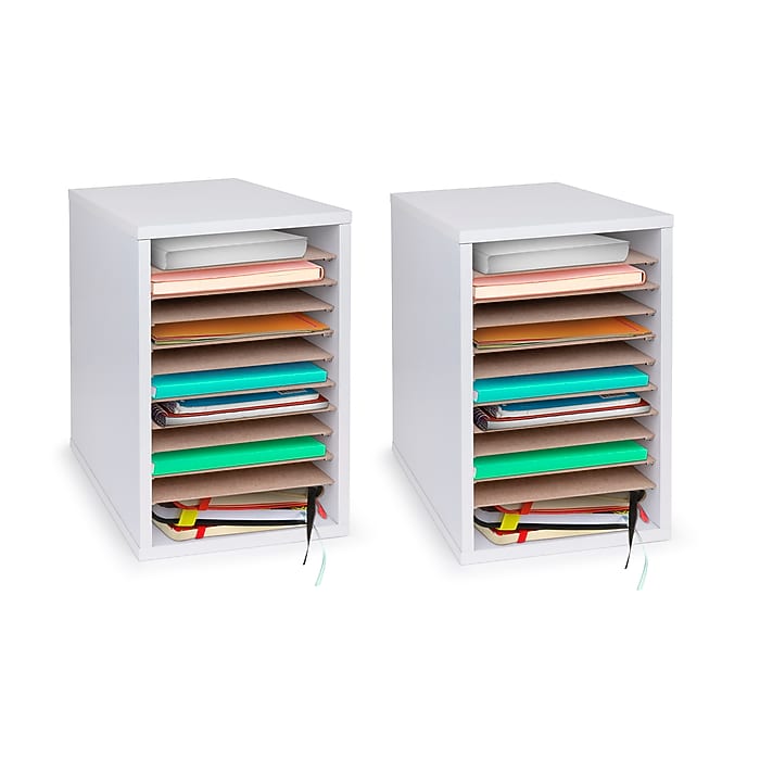 Wood 11 Compartment Vertical Paper Sorter Literature File Organizer, White 2 Pack