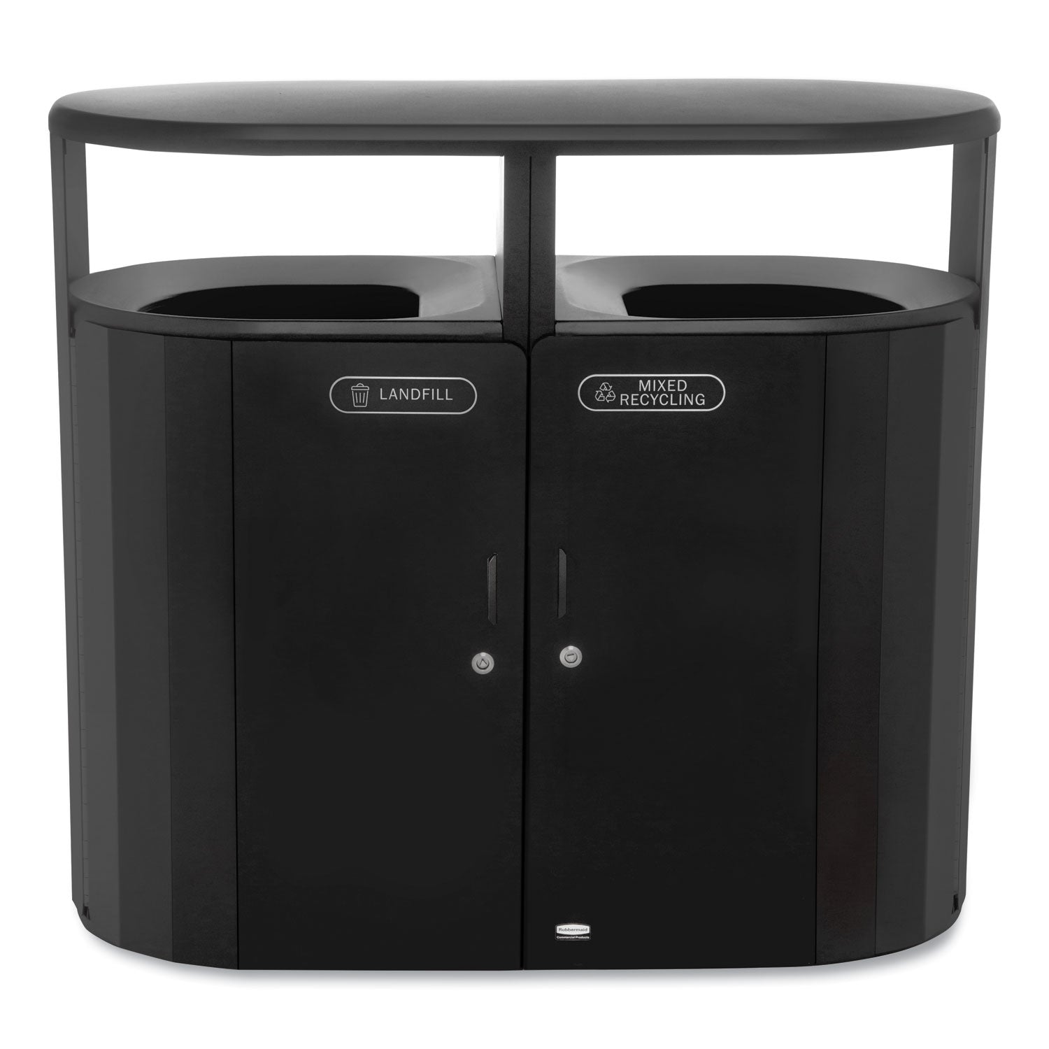 RESIST Dual Stream Waste and Recycling Container, 46 gal, Metal, Black