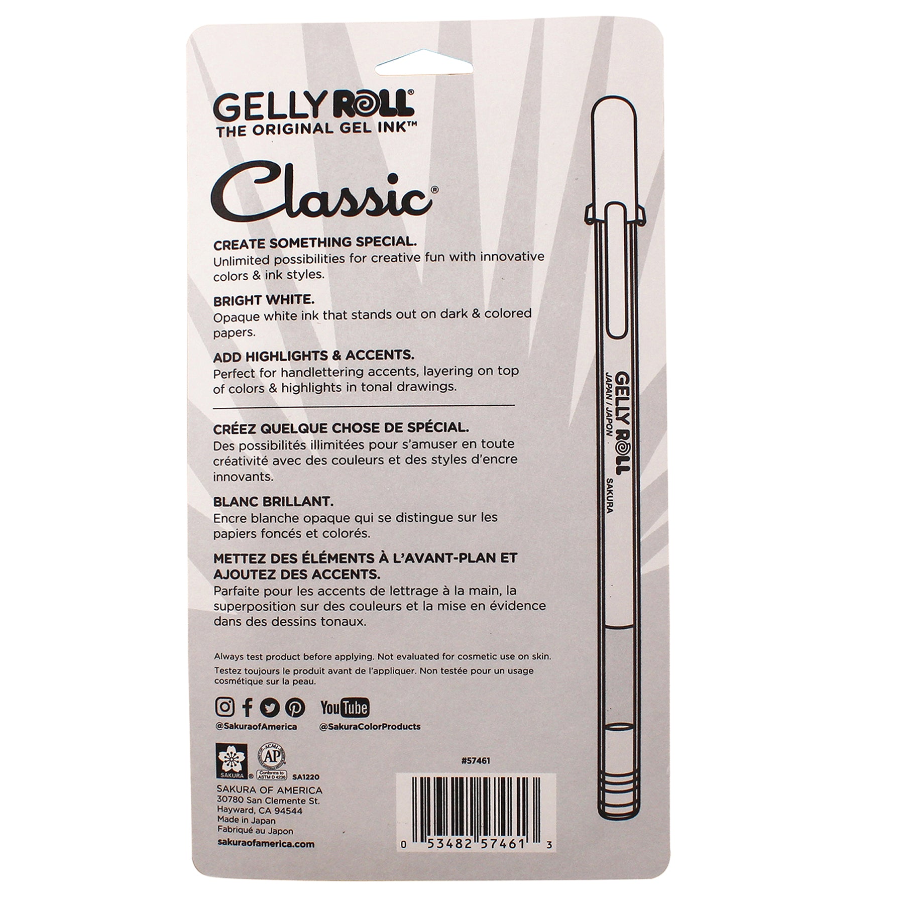 Classic Gel Pens, Assorted Sizes, White, 6-Pack, Blister Card