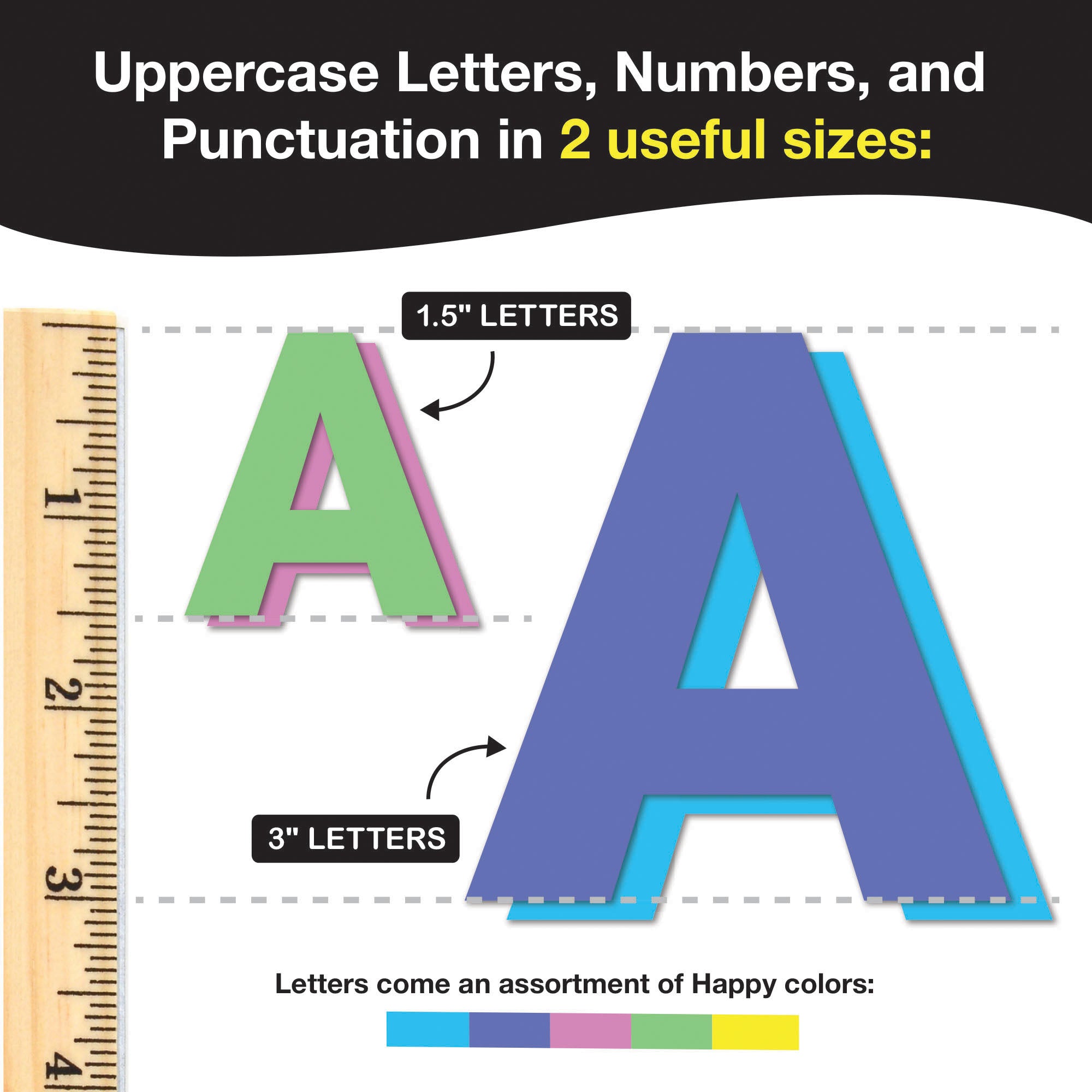Bulletin Board Letters & Numbers, Happy Colors, 1.5in & 3in, 710 Pieces