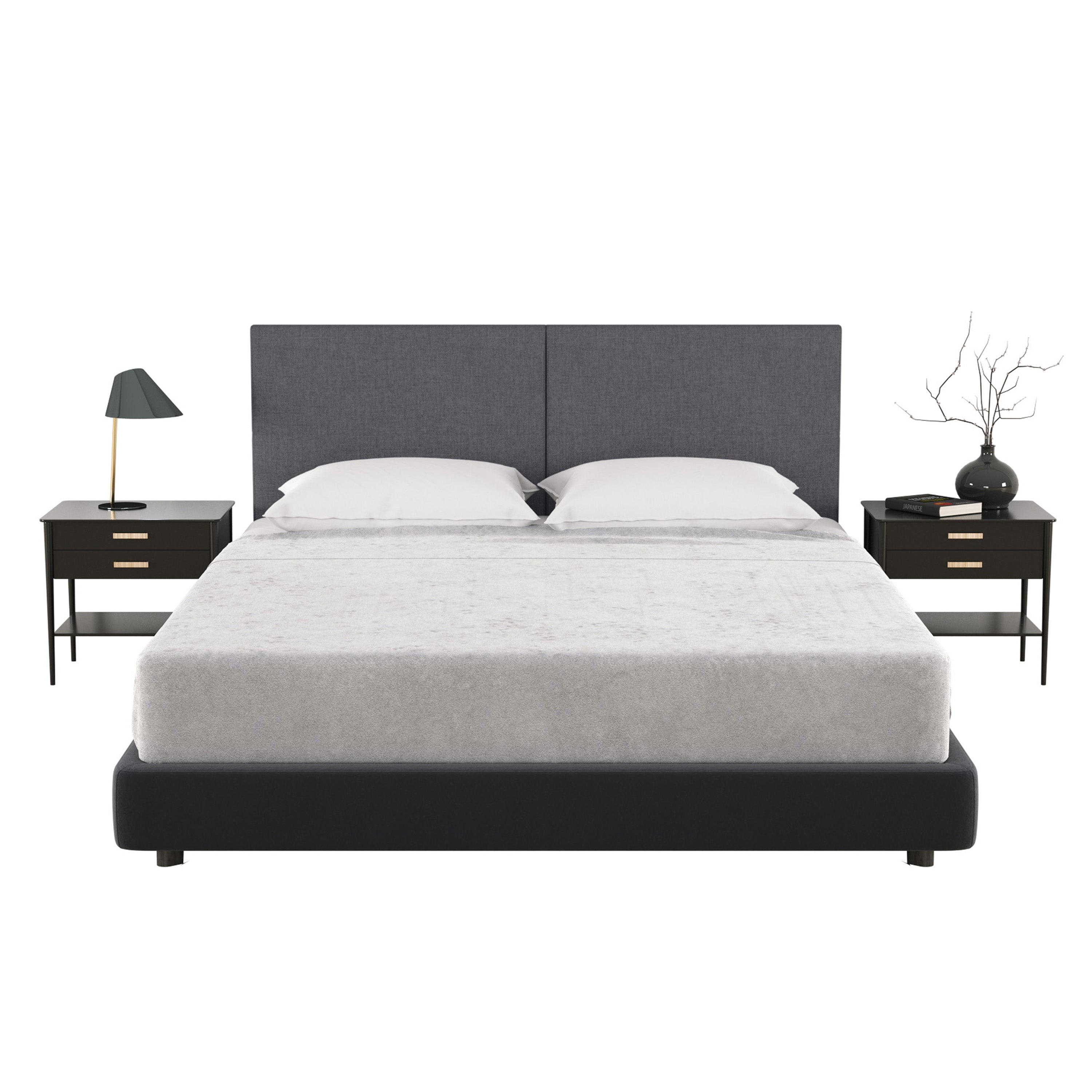 Jaxx Panelist Modern Padded Headboard- Set of 2 Wall Mounted Panels (Each 22.5" x 30")- Queen Double Tall, Microvelvet Charcoal
