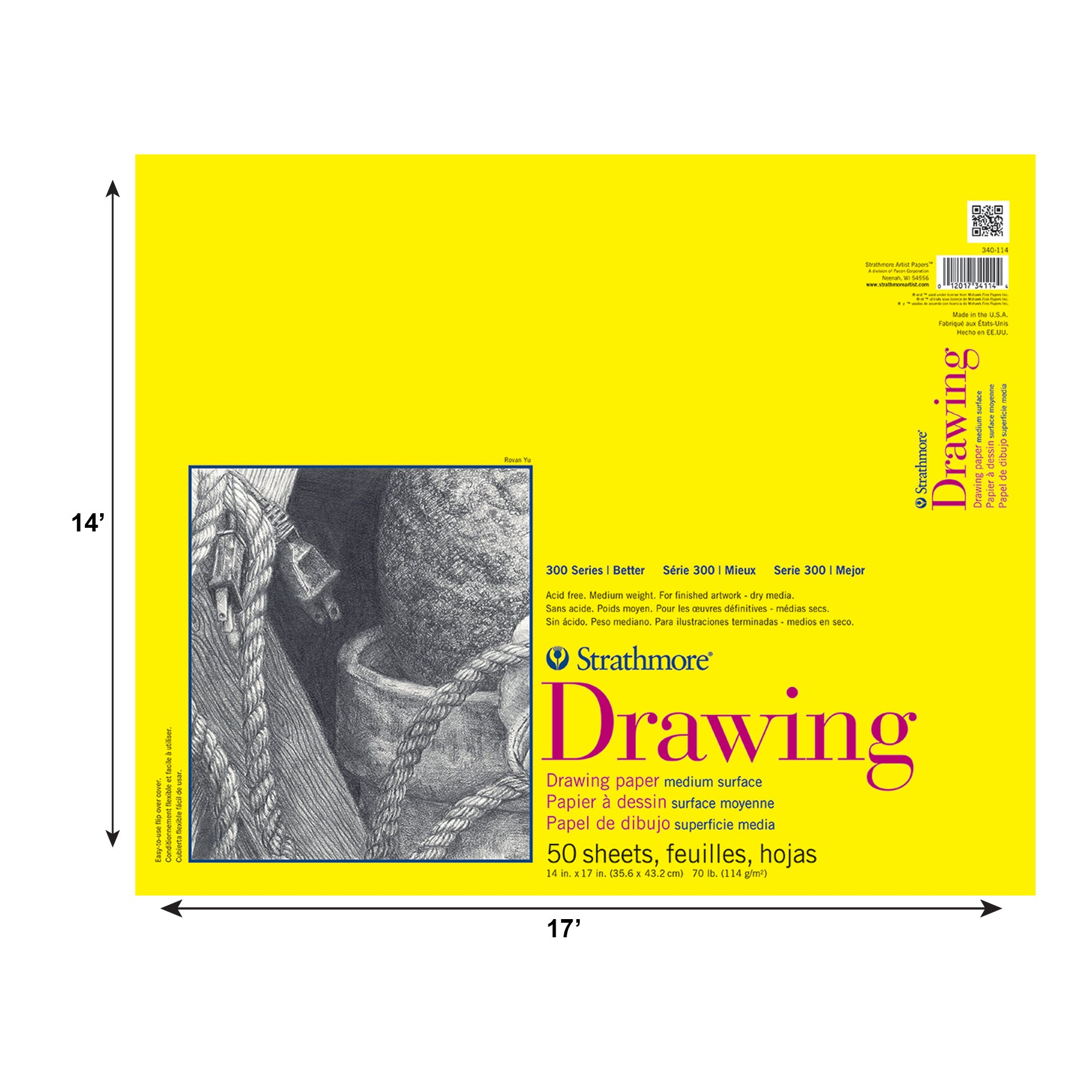 300 Series Drawing Pad, Glue Binding, 50 Sheet, 14x17 inch, 1 Count
