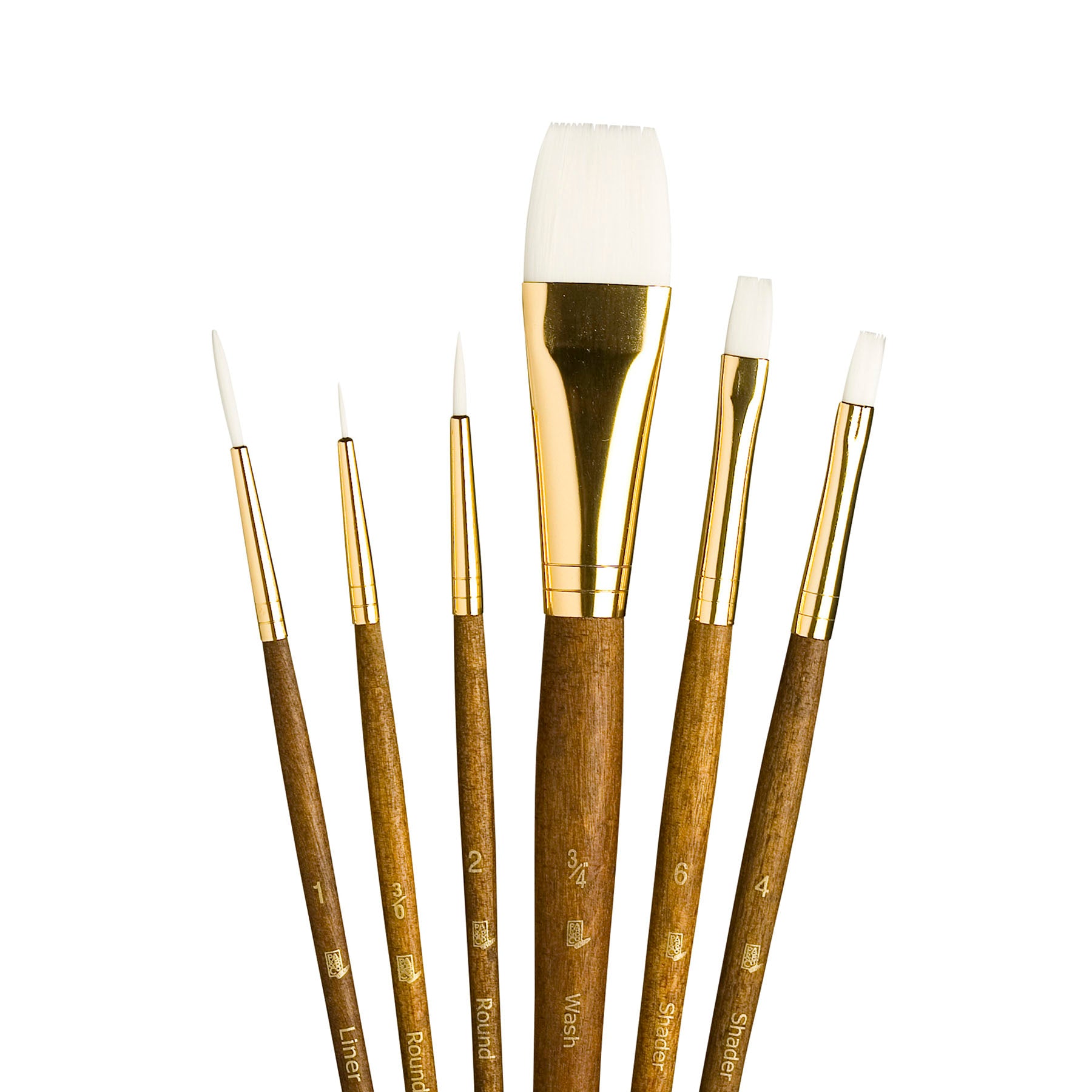 RealValue Brush Set, White Taklon Bristles, Short Handle Mixed Media Paintbrush, Brown, 6 Pieces