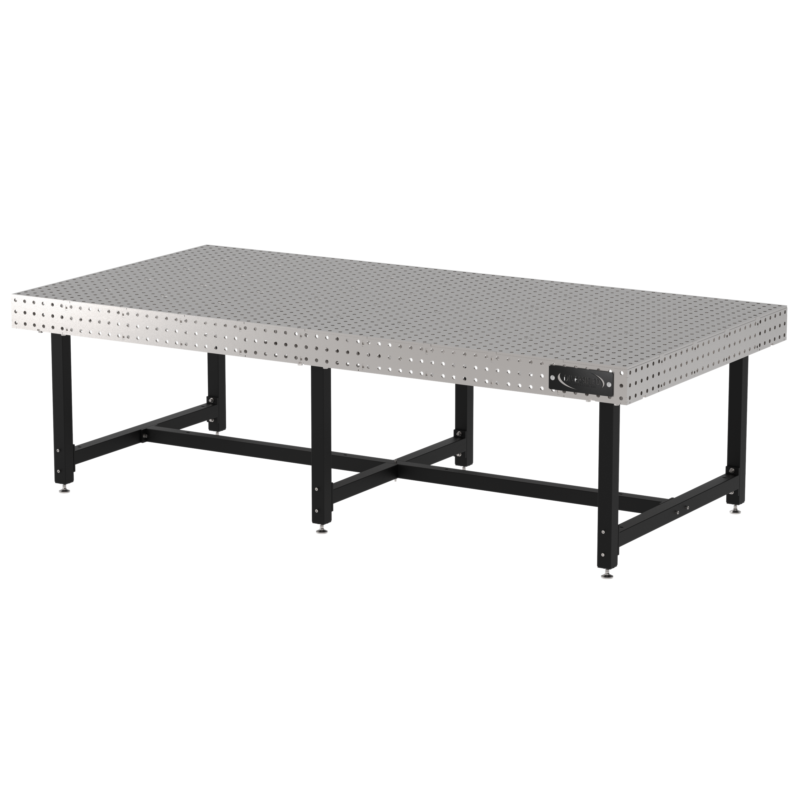 Welding Fixture Table, Fixed Height, 36"H x 120"L x 60"D, 1/4" Carbon Steel Top, Six Black Powdercoat Legs, Self-Leveling Feet