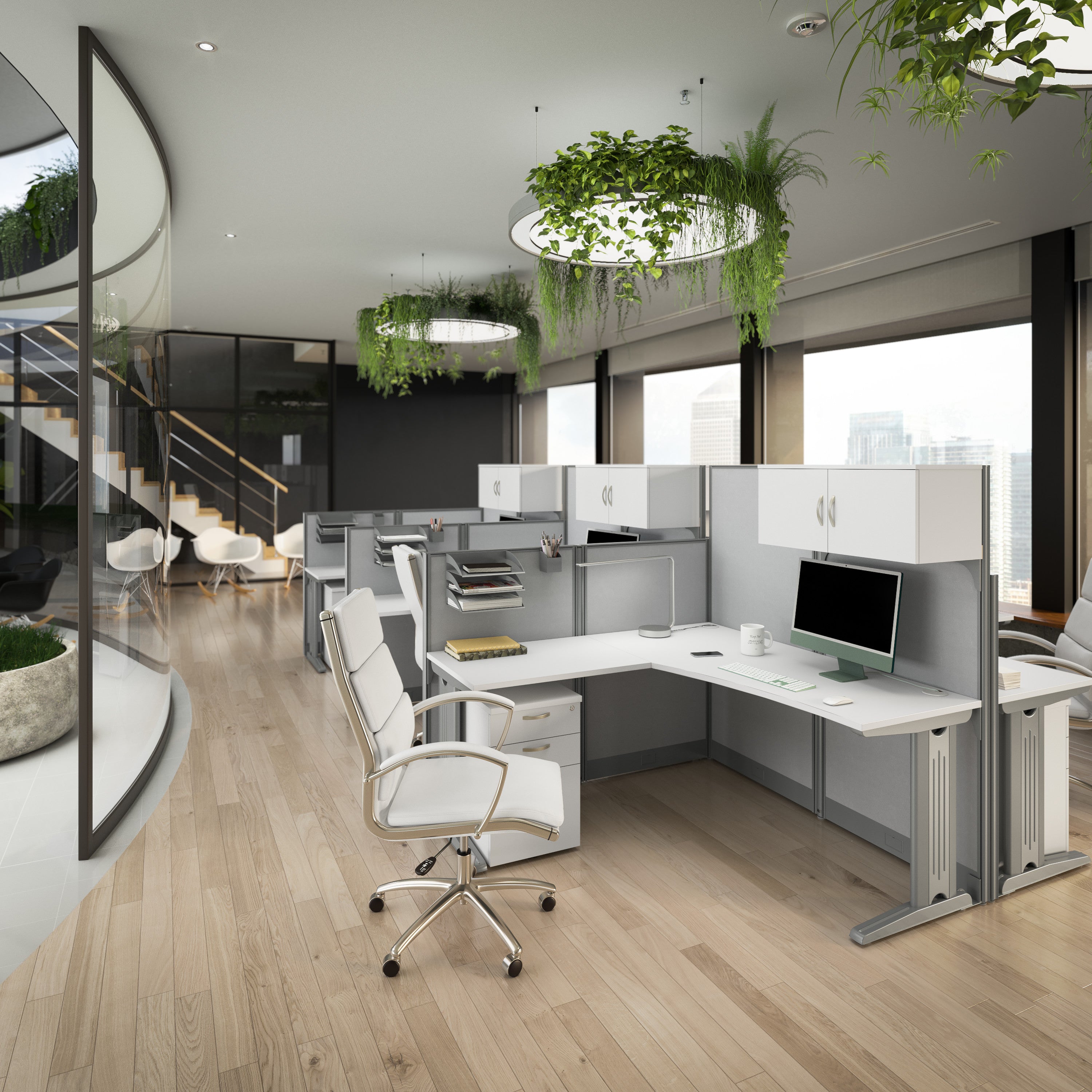 Bush Business Furniture Office in an Hour 2 Person Straight Cubicle Desks with Storage, Drawers, and Organizers in Pure White - 128.97" Width x 32.24" Depth x 62.86" Height