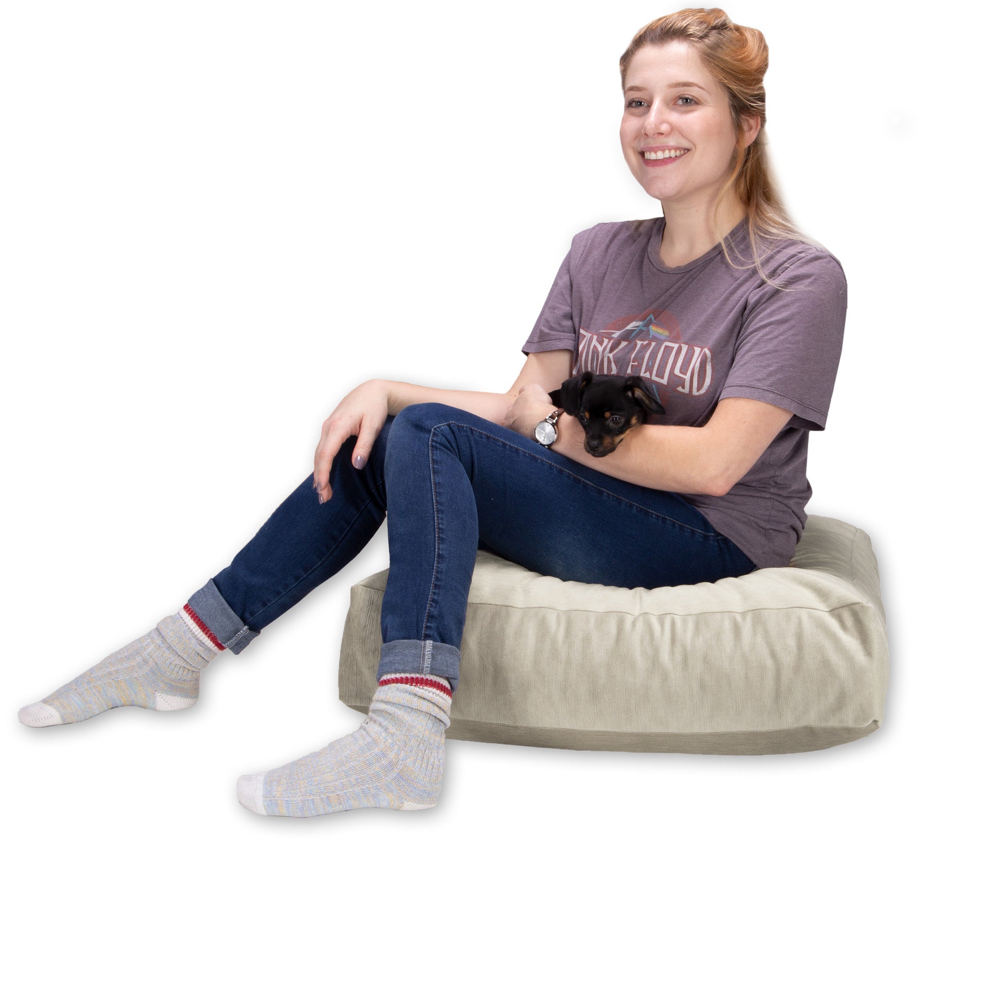 Jaxx Brio Large Décor Floor Pillow/Meditation Yoga Cushion, Plush Microvelvet, Ivory