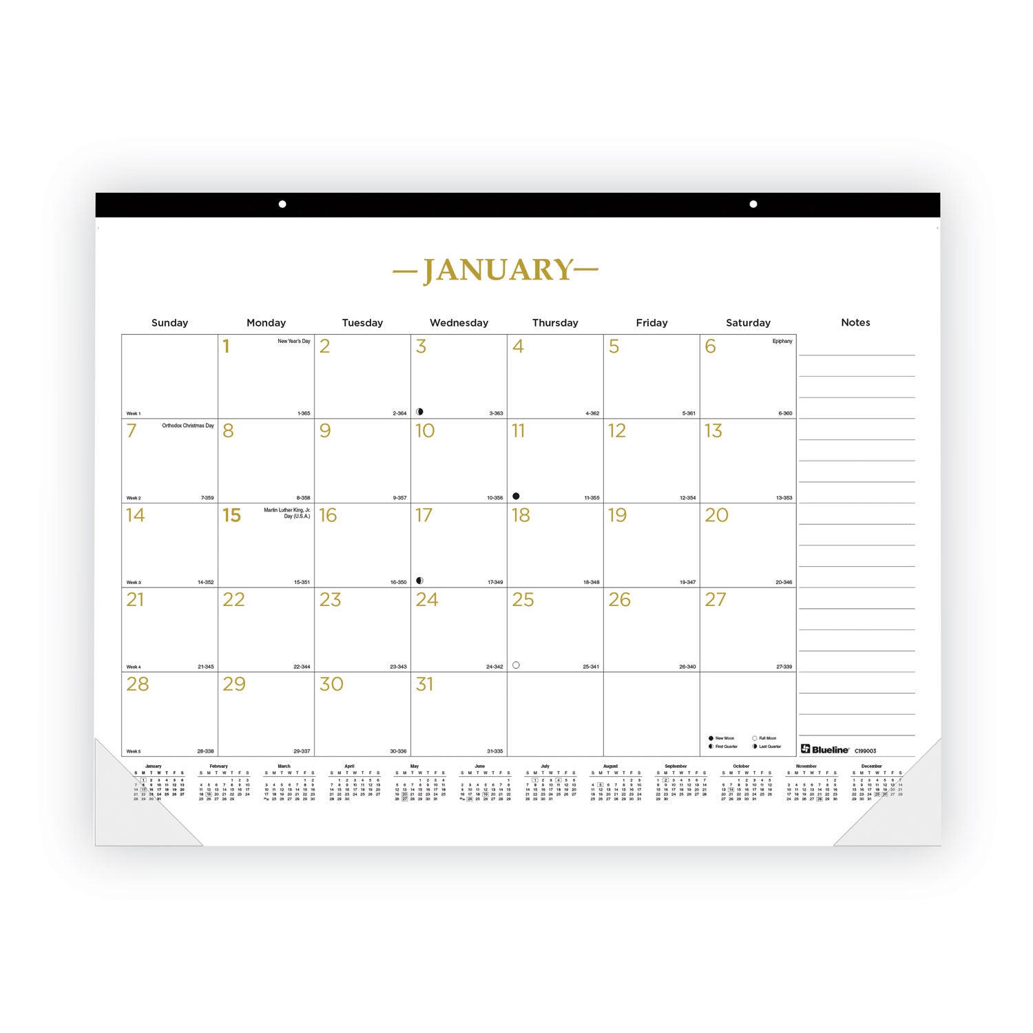Blueline Classic Gold Monthly Desk Pad Calendar