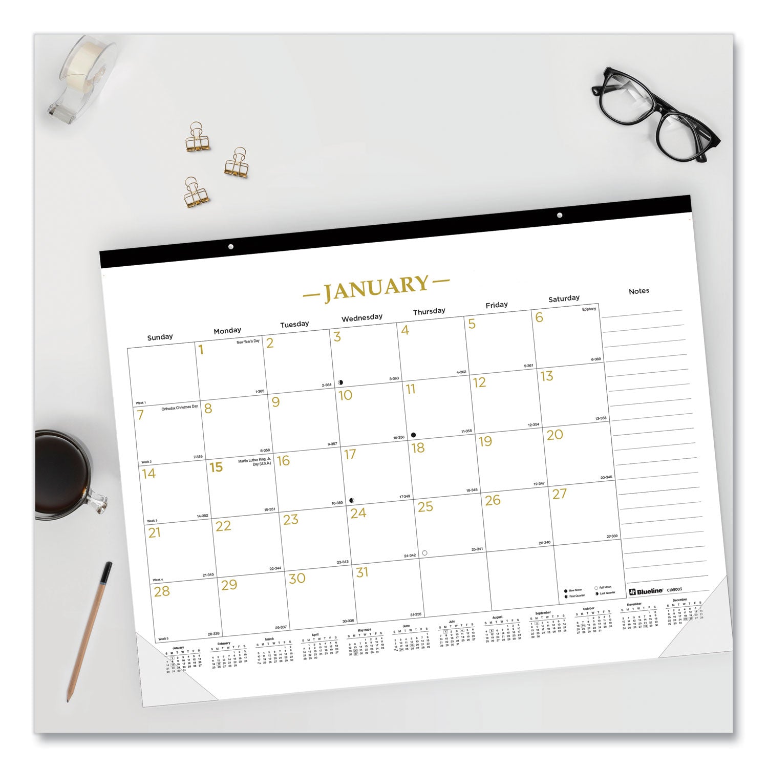 Blueline Classic Gold Monthly Desk Pad Calendar