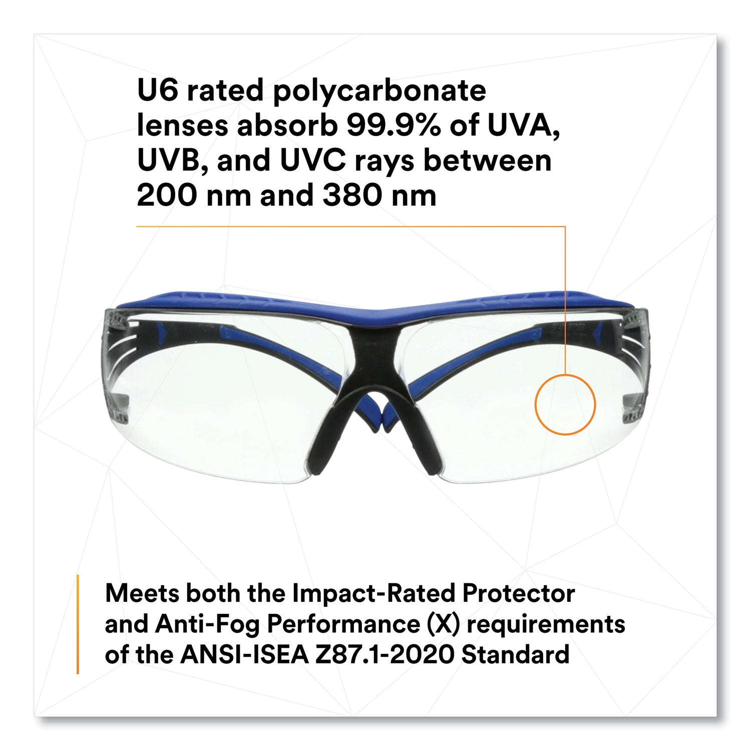SecureFit Protective Eyewear, 200 Series, Blue/Gray Plastic Frame, Clear Polycarbonate Lens