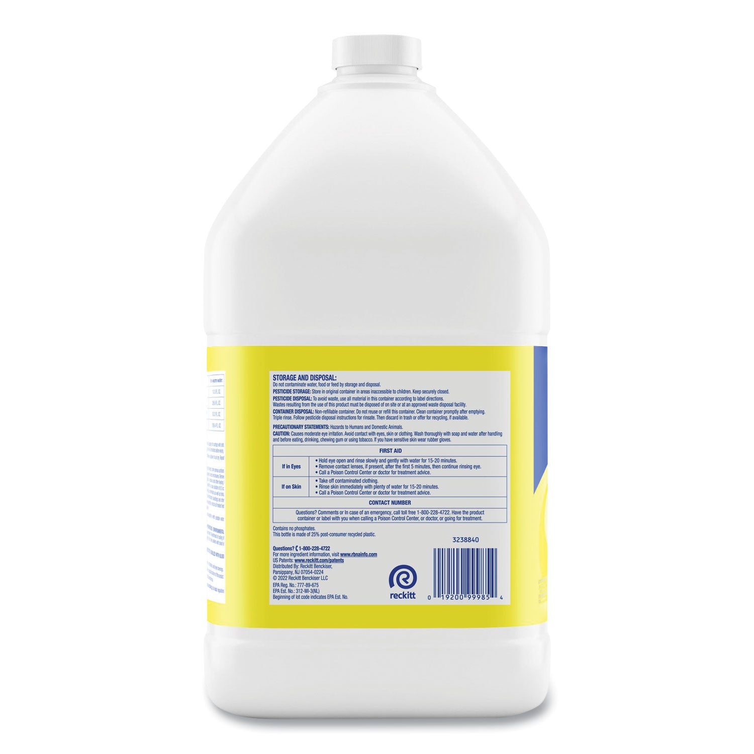 For Multi Surface - Concentrate - 128 fl oz (4 quart) - Lemon Scent - Deodorize, Disinfectant, Versatile, Bactericide, Virucidal - Yellow - 4 / Carton
