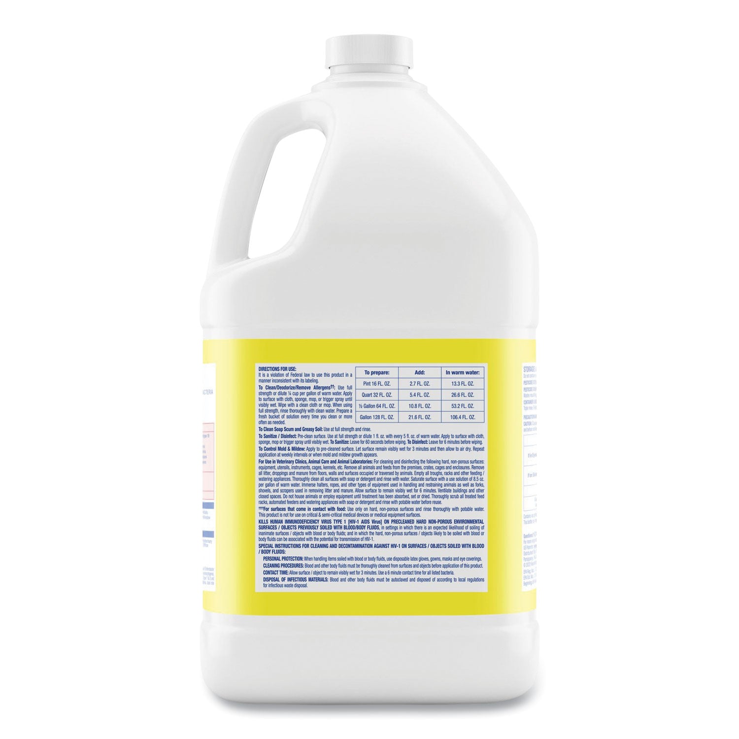 For Multi Surface - Concentrate - 128 fl oz (4 quart) - Lemon Scent - Deodorize, Disinfectant, Versatile, Bactericide, Virucidal - Yellow - 4 / Carton