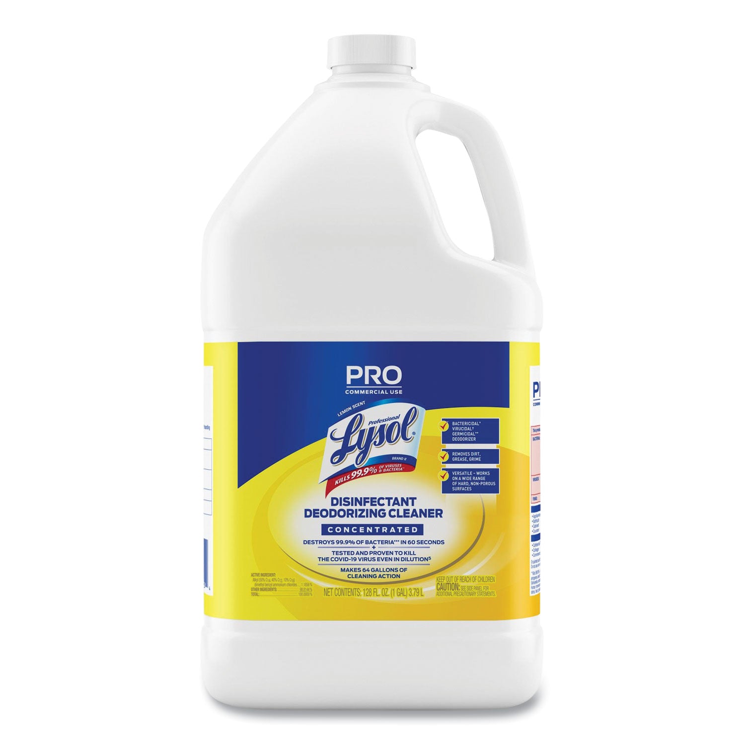 For Multi Surface - Concentrate - 128 fl oz (4 quart) - Lemon Scent - Deodorize, Disinfectant, Versatile, Bactericide, Virucidal - Yellow - 4 / Carton