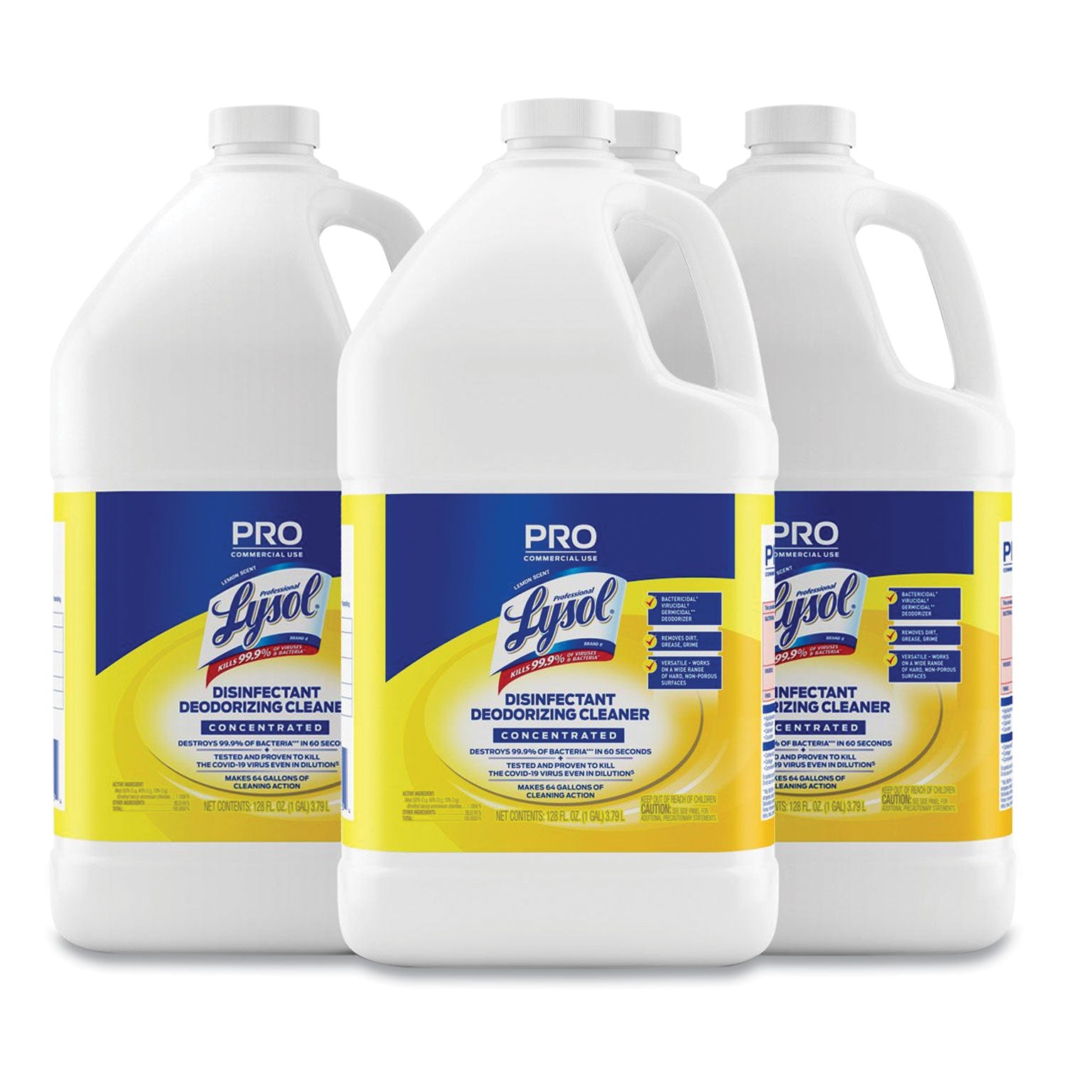 For Multi Surface - Concentrate - 128 fl oz (4 quart) - Lemon Scent - Deodorize, Disinfectant, Versatile, Bactericide, Virucidal - Yellow - 4 / Carton
