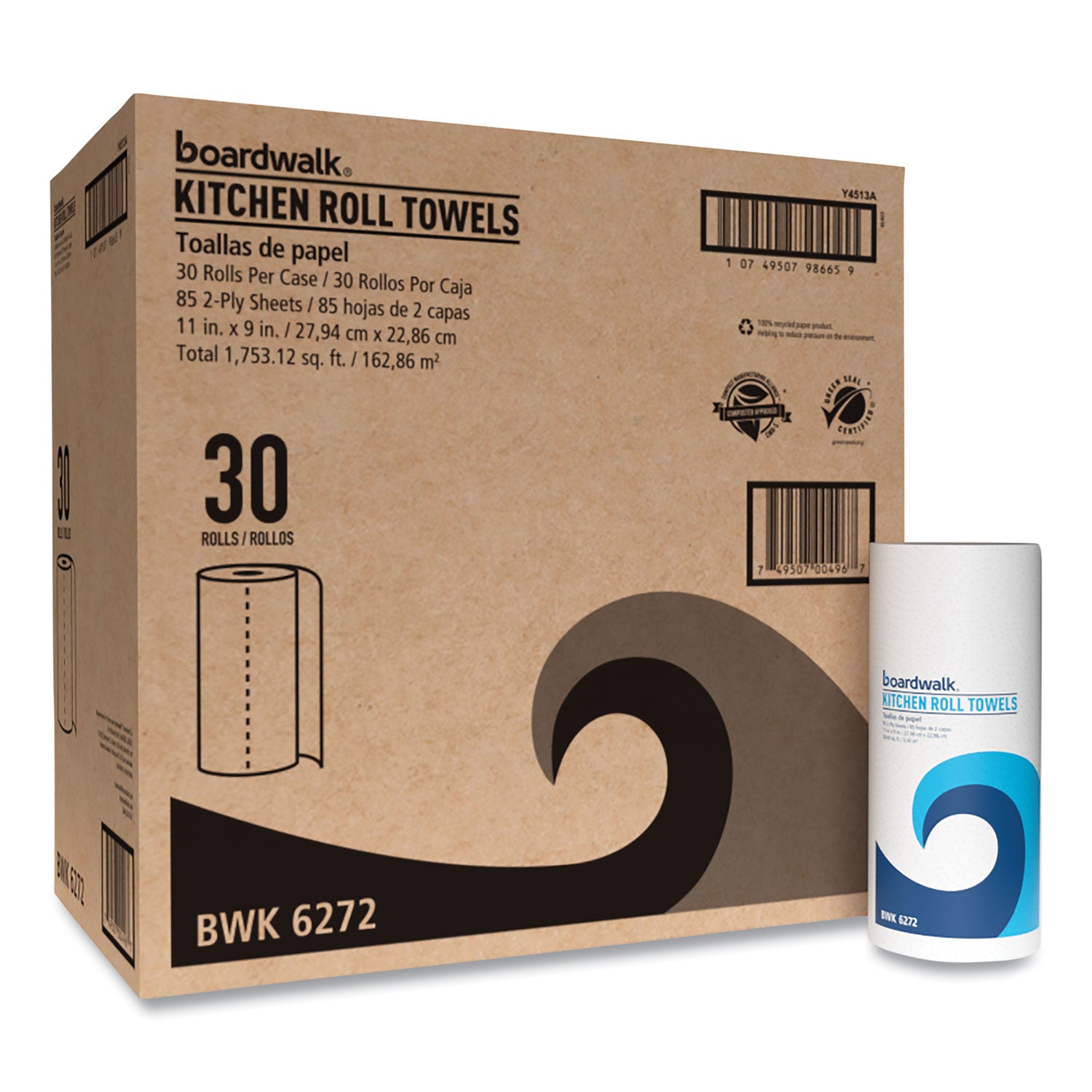 Kitchen Roll Towel, 2-Ply, 11 X 9, White, 85 Sheets/roll, 30 Rolls/carton
