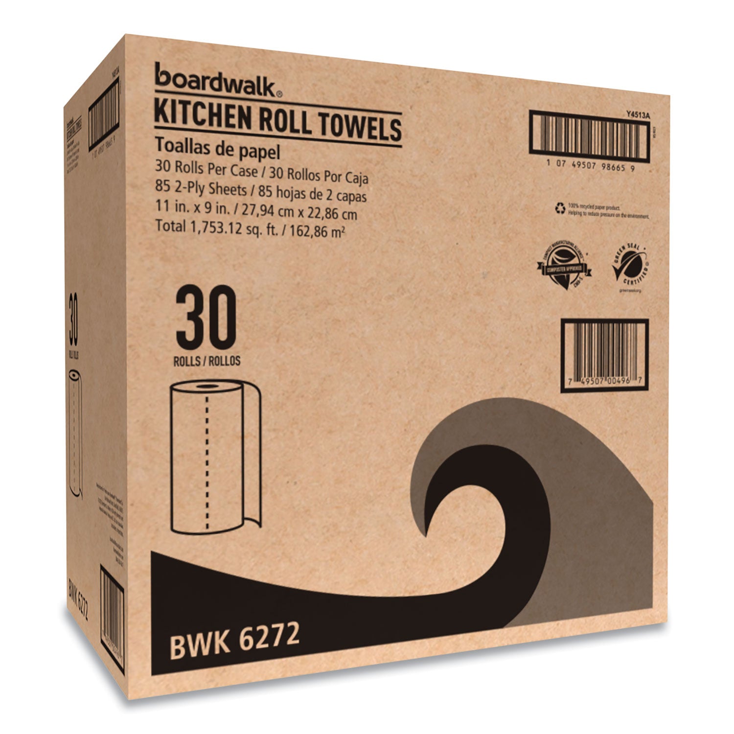 Kitchen Roll Towel, 2-Ply, 11 X 9, White, 85 Sheets/roll, 30 Rolls/carton