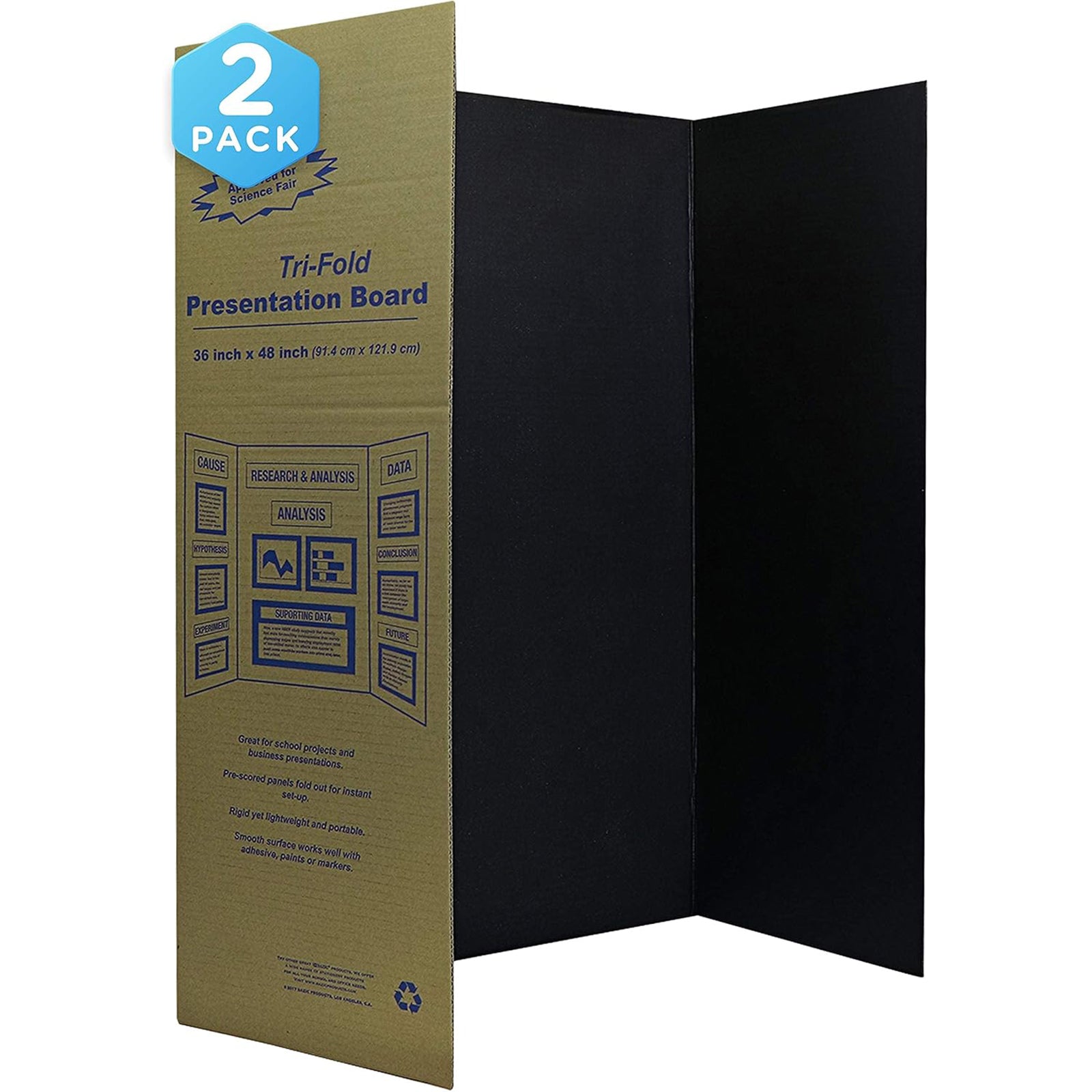 Trifold Poster Board, Presentation Board, 36" x 48", Black, Pack of 4
