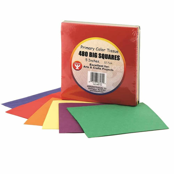 Squares - 5", 480 ct., Tissue, primary colors