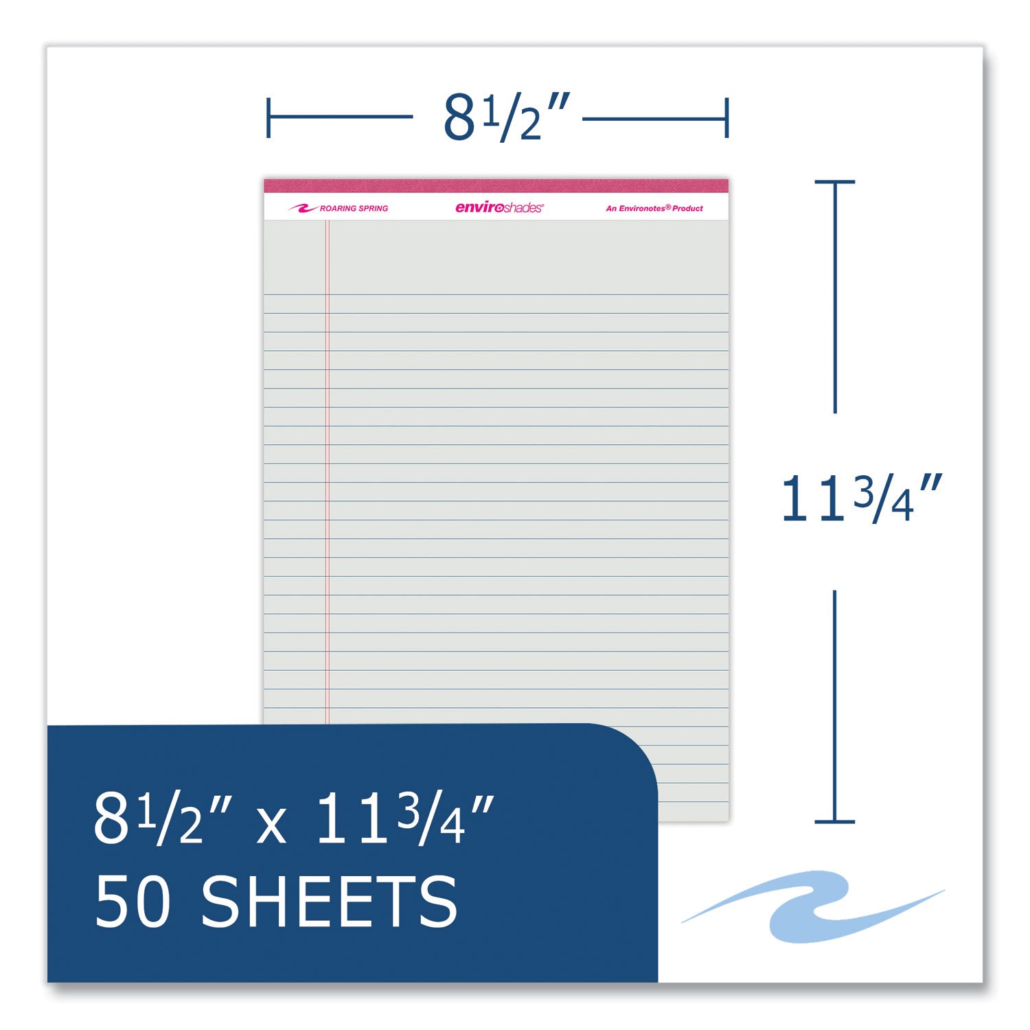 Roaring Spring EnviroShades Legal Pad, 11 3/4" x 8 1/2", 50 Sheets, 100 Pages, Wide Ruled, Assorted Colors, Recycled, Stapled/Tapebound, Chipboard Cover, 6 Pads/Pack, 6 Packs/Carton