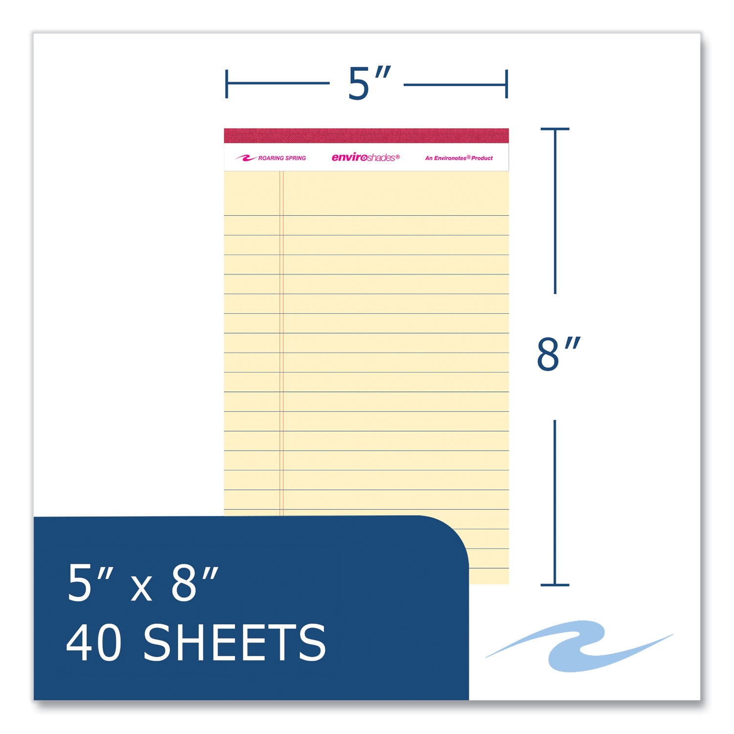 Roaring Spring EnviroShades Legal Pad, 8" x 5", 40 Sheets, 80 Pages, Orchid/Blue/Green/Ivory, Wide Ruled, Double Red Margin, Recycled, 4 Pads per Pack, 1 Carton
