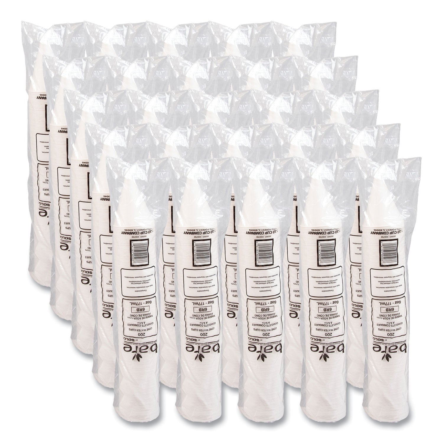 Bare Eco-Forward Treated Paper Cone Cups, 6 oz, White, 200/Sleeve, 25 Sleeves/Carton
