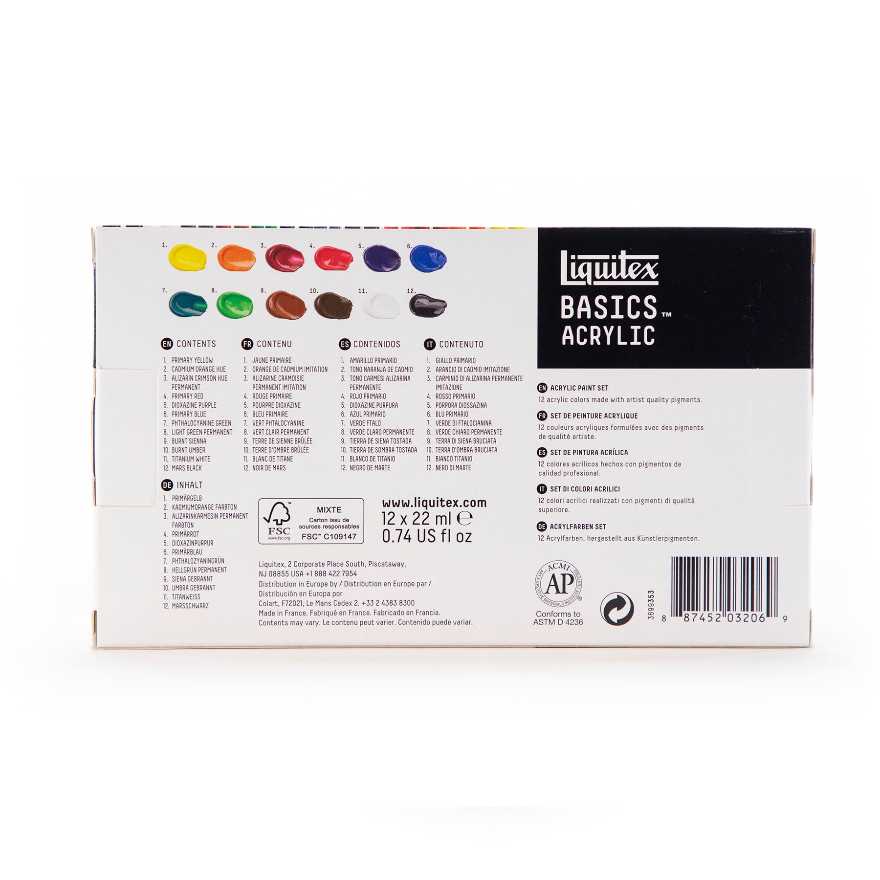 LQ BASICS Acrylic Color 12 x 22ml Tube Set