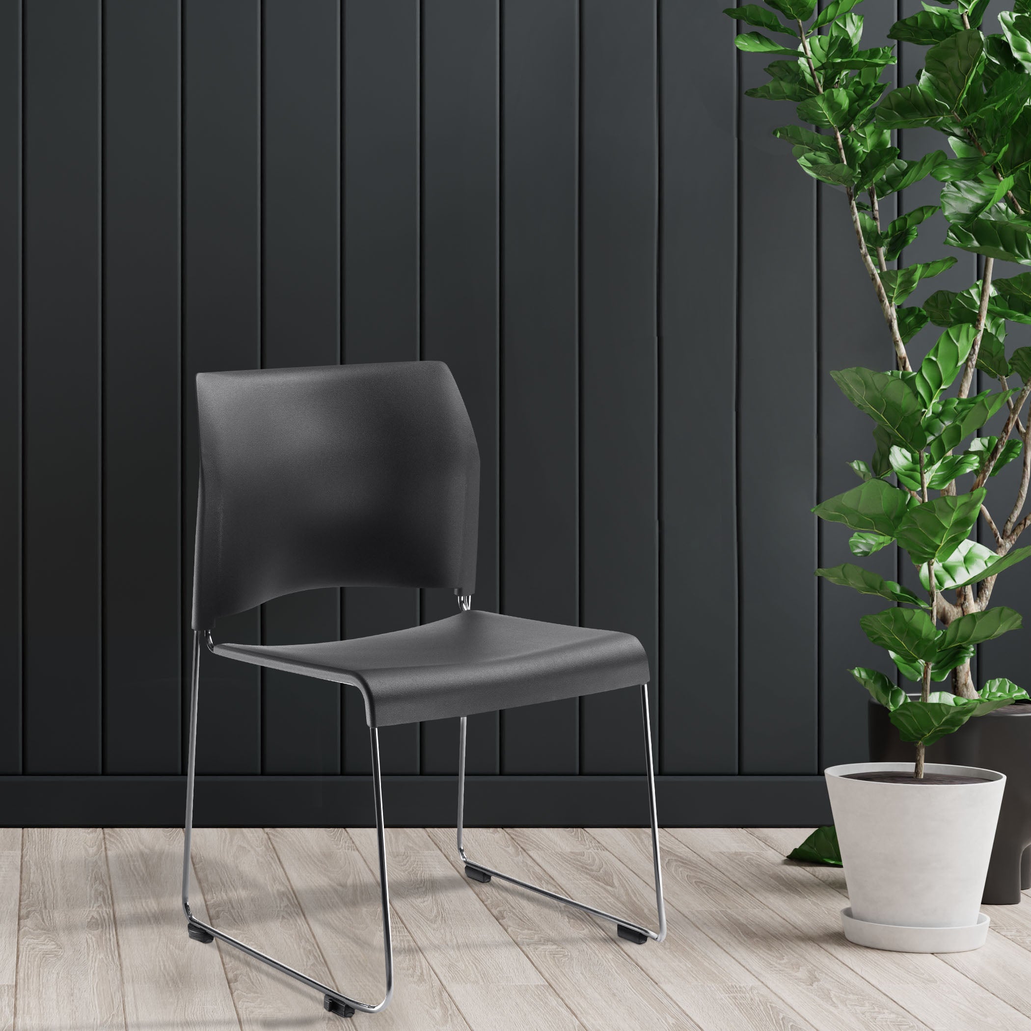 NPS® 8800 Series Cafetorium Plastic Stack Chair, Surface Color: Charcoal Plastic, Frame Color: Chrome