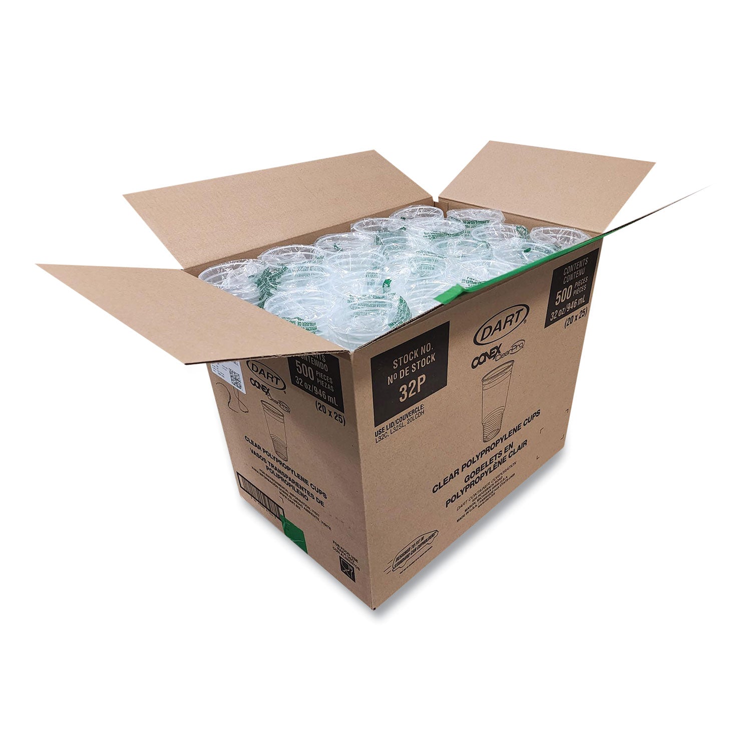 Conex ClearPro Plastic Cold Cups, 32 oz, Clear, 25/Bag, 20 Bags/Carton