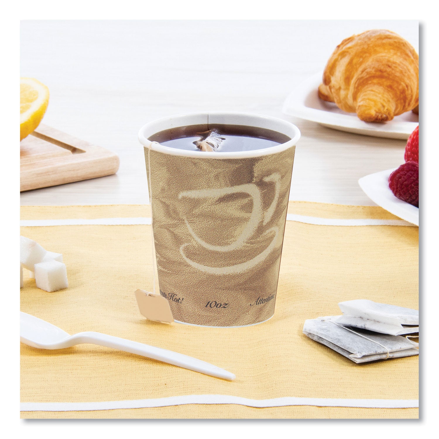 Single Sided Poly Paper Hot Cups, 10 Oz, Mistique Design, 50/bag, 20 Bags/carton