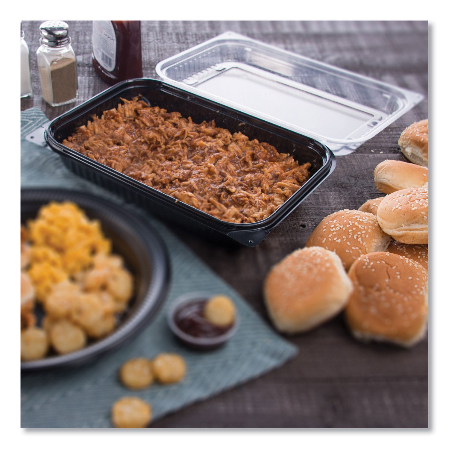 Hinged-Lid Dinner Box, 64 oz, 11.5 x 8.1 x 3, Black/Clear, Plastic, 100/Carton