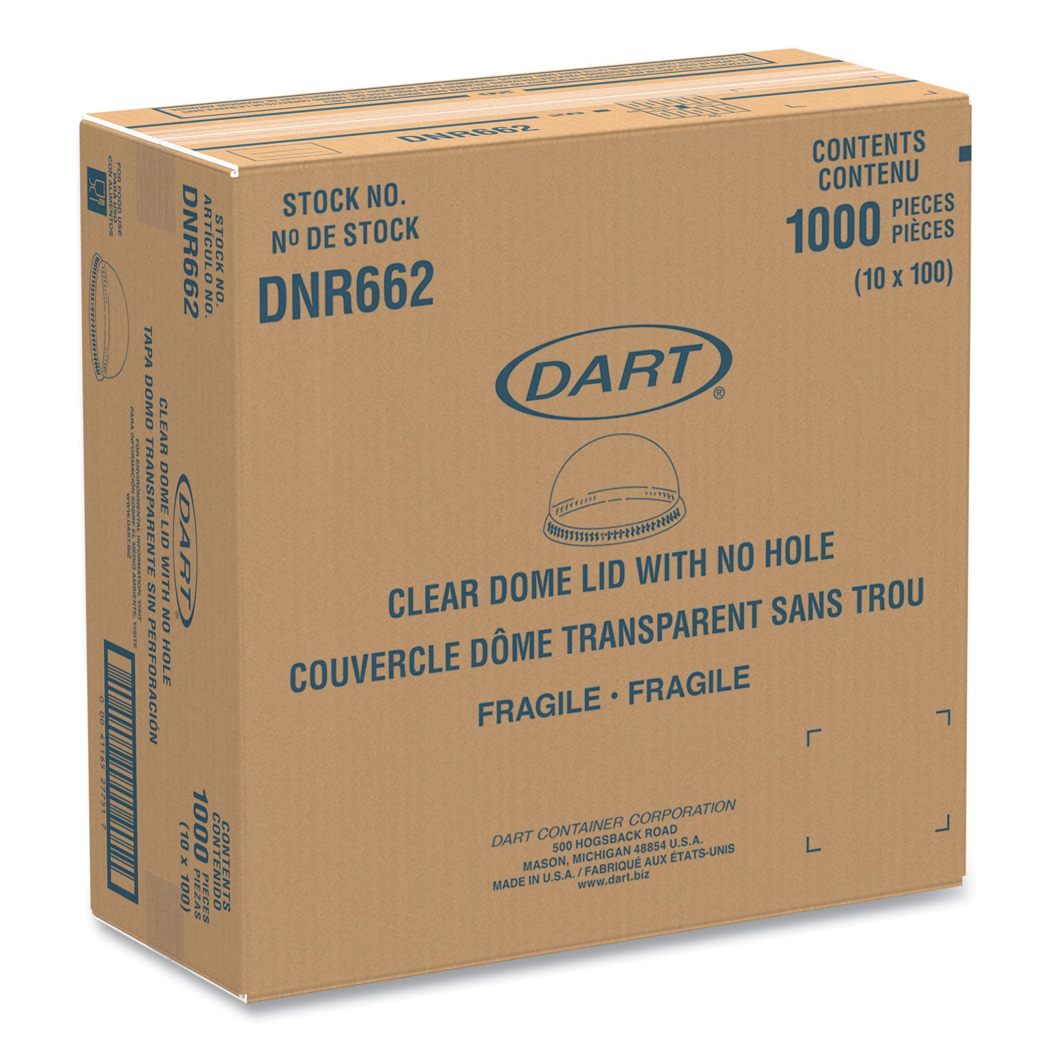 Plastic Dome Lid, No-Hole, Fits 9 oz to 22 oz Hot Cups, Clear, 100/Sleeve, 10 Sleeves/Carton