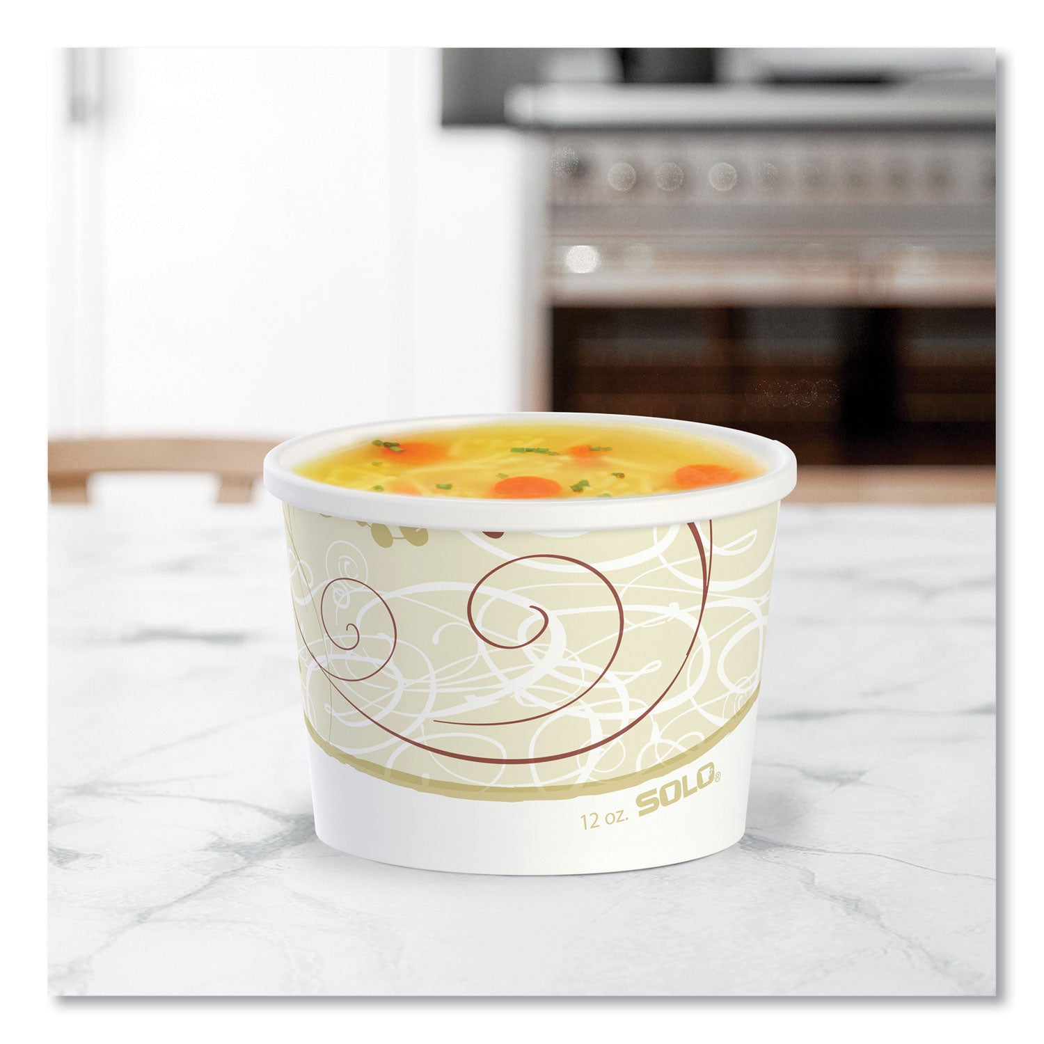 Double Poly Paper Food Containers, 12 oz, 3.6" Diameter x 3.3" h, Symphony Design, 25/Pack, 20 Packs/Carton