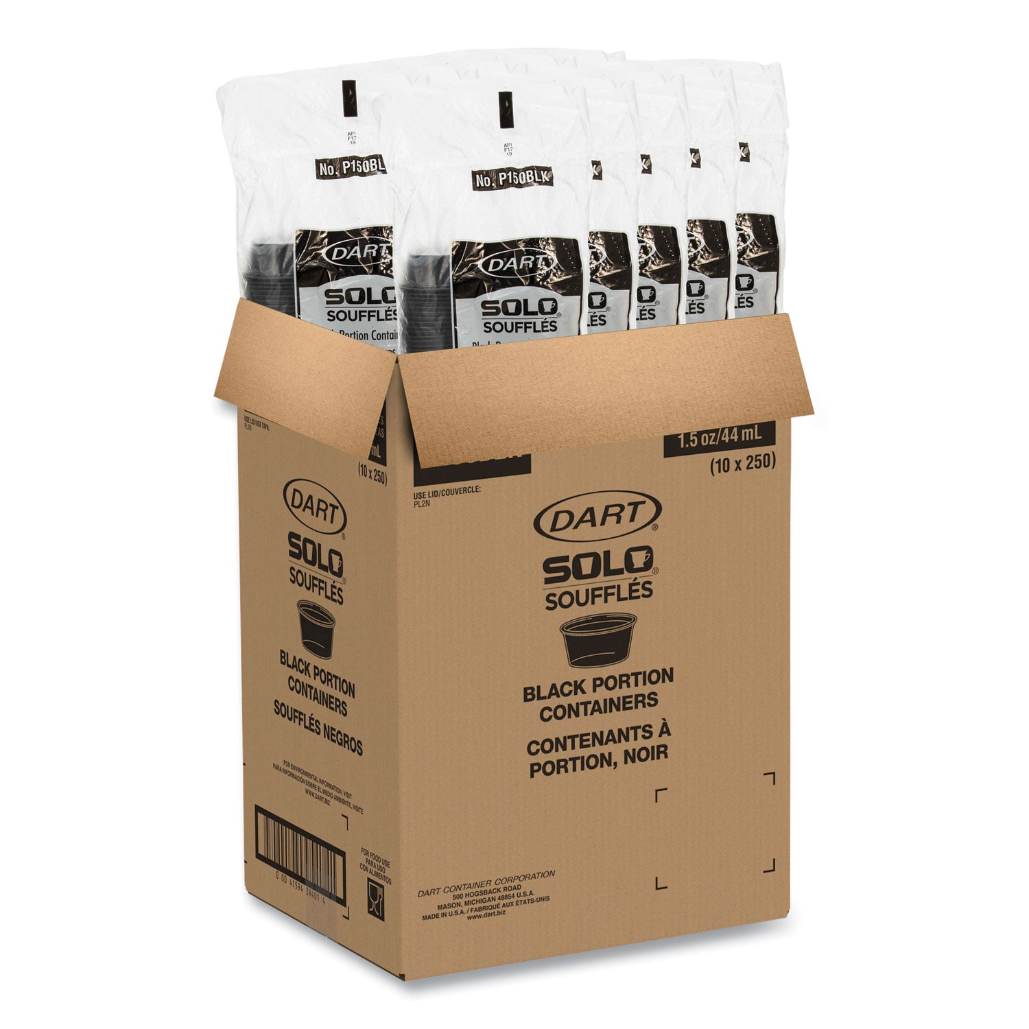 Portion Containers, 1.5 oz, Plastic, Black, 250/Bag, 10 Bags/Carton