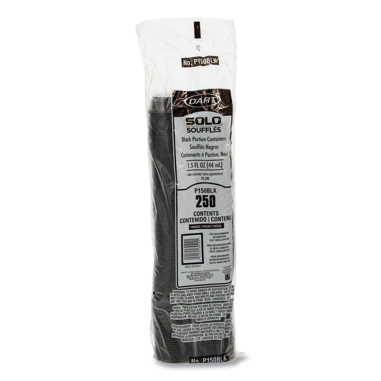 Portion Containers, 1.5 oz, Plastic, Black, 250/Bag, 10 Bags/Carton