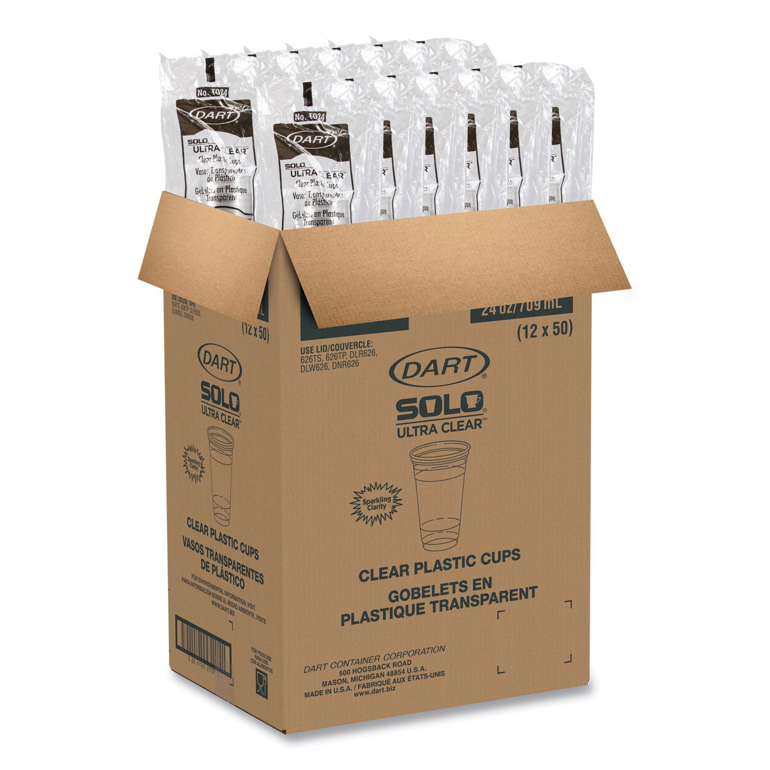 Ultra Clear PET Cold Cups, 24 oz, Plastic, Clear, 50/Sleeve, 12 Sleeves/Carton