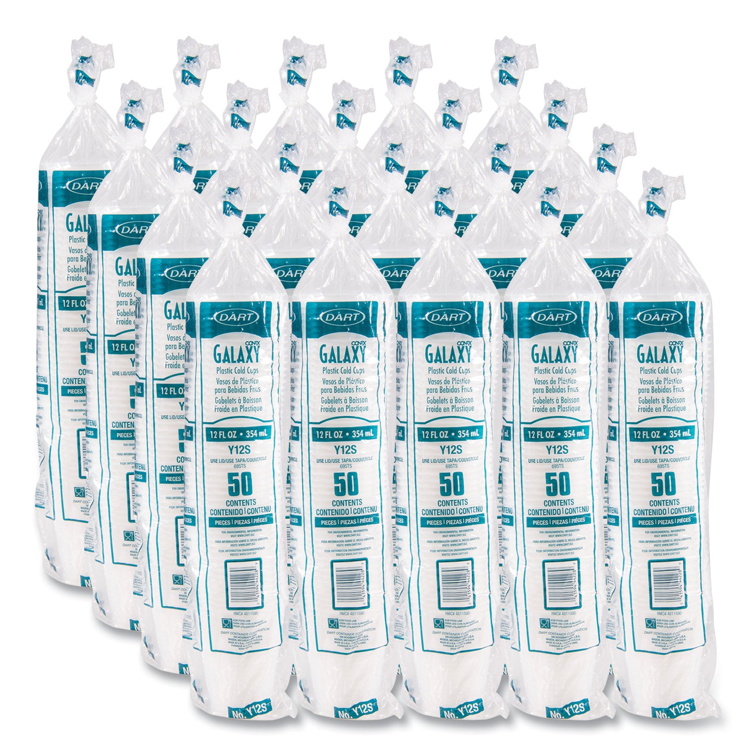 High-Impact Polystyrene Squat Cold Cups, 12 oz, Plastic, Translucent, 50/Sleeve, 20 Sleeves/Carton
