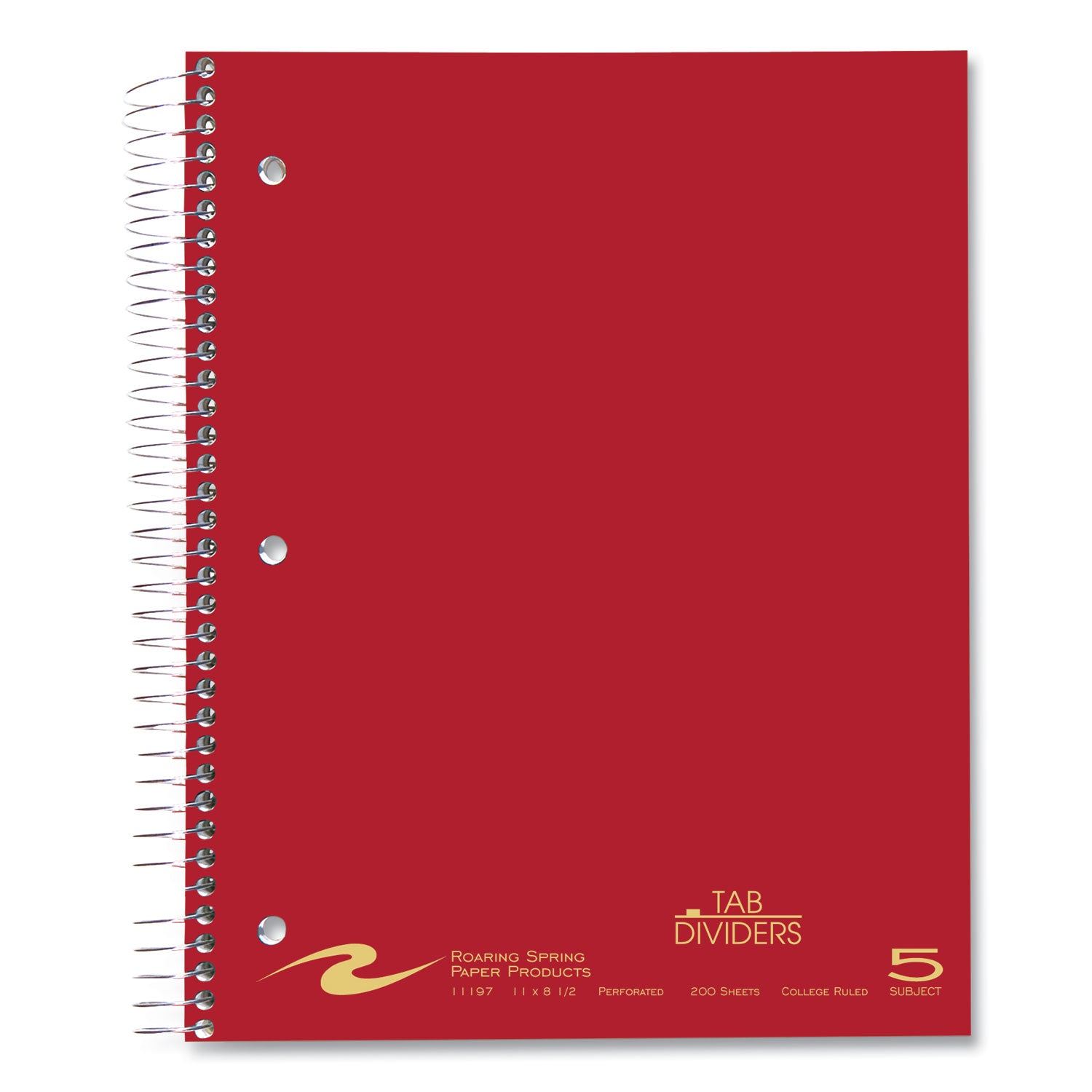 Roaring Spring Premium College Ruled Five Subject Spiral Notebook, 200 Sheets, 400 Pages, 11" x 8.5", Spiral Bound, 3-Hole Punched, Assorted Covers, 1 Carton