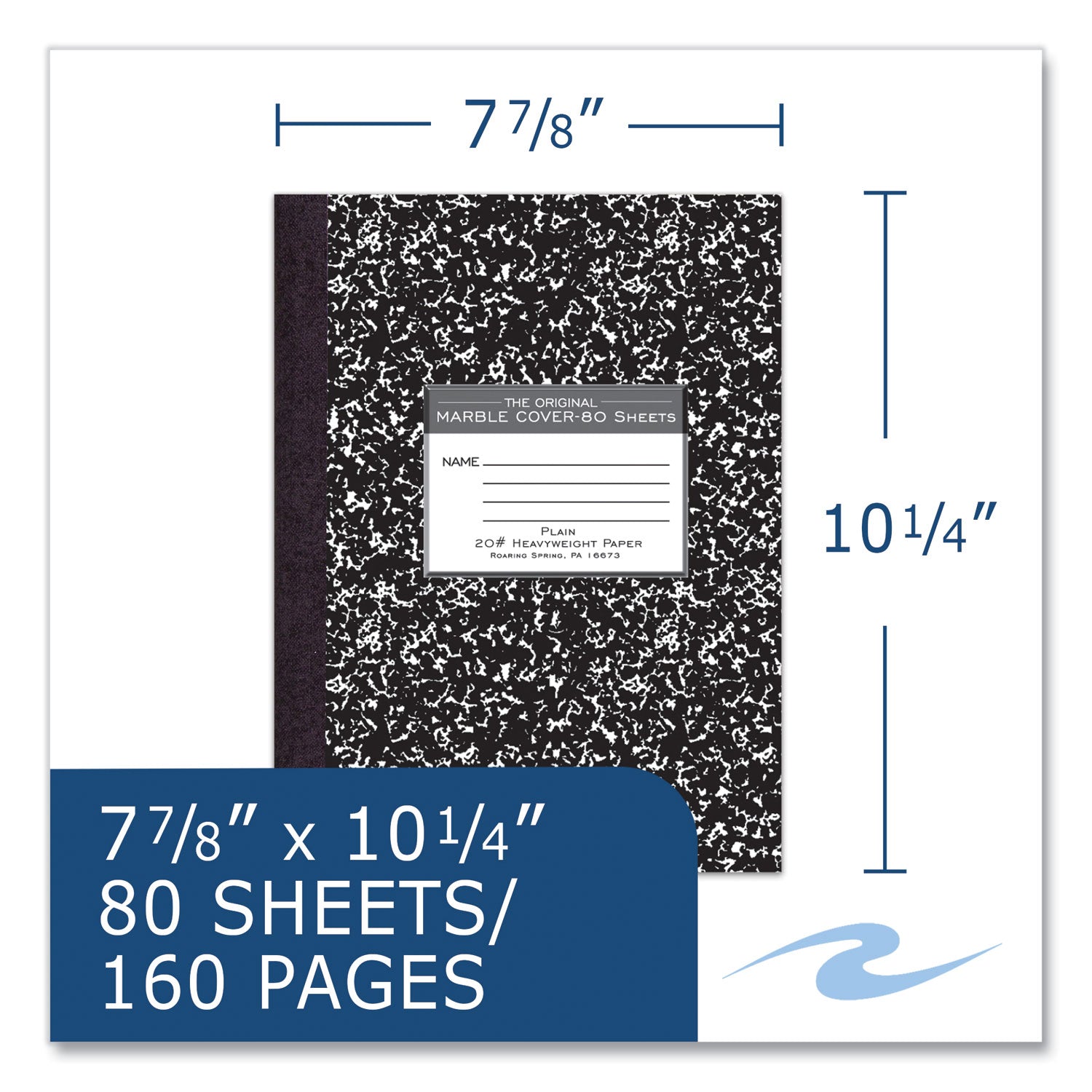 Hardcover Marble Composition Book, Unruled, Black Marble Cover, (80) 10.25 x 7.88 Sheets, 24/Carton
