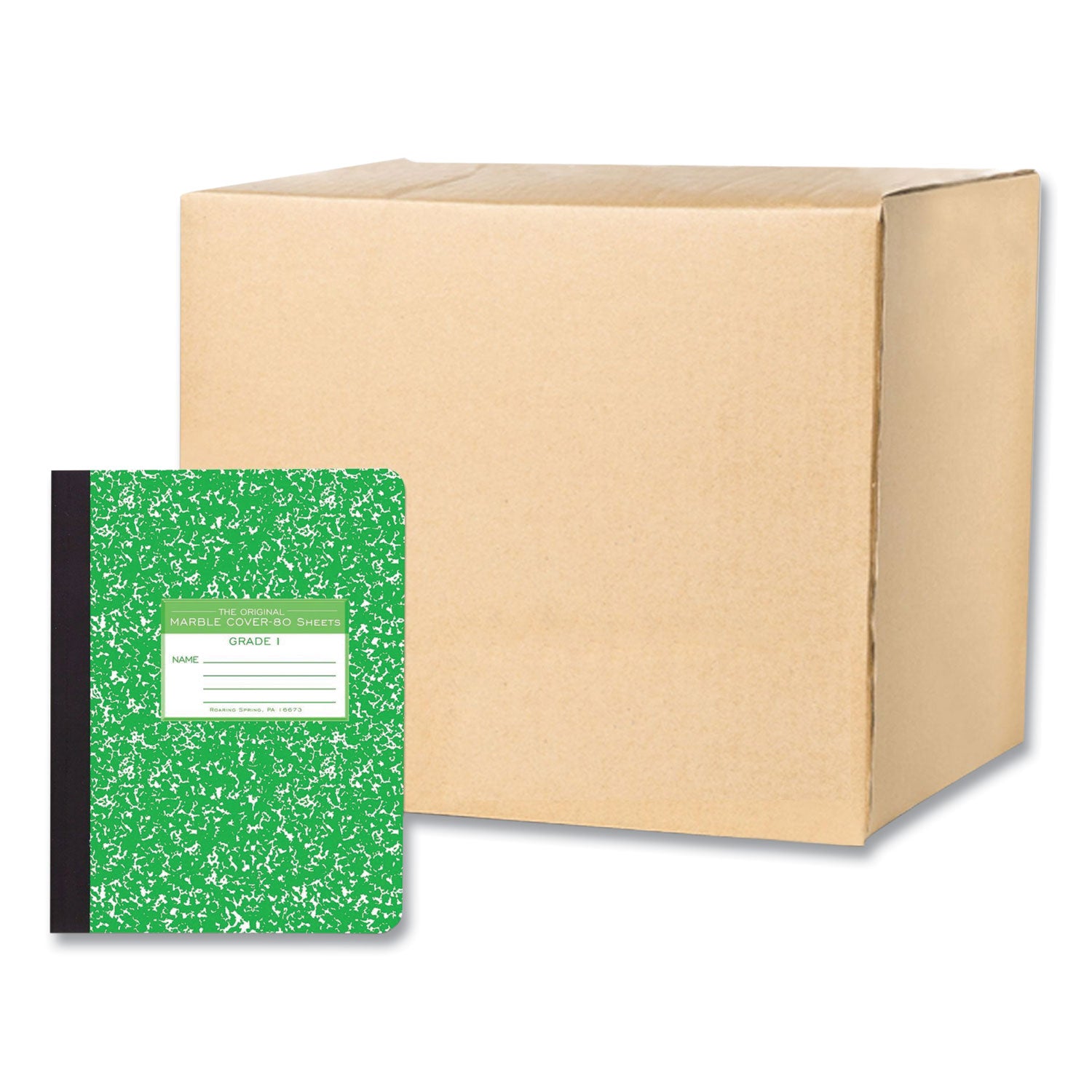 Roaring Spring Grade School Ruled Marble Hard Cover Composition Book, 80 Sheets, 160 Pages, 9-3/4" x 7-1/2", Green Marble Cover, 48 per Carton
