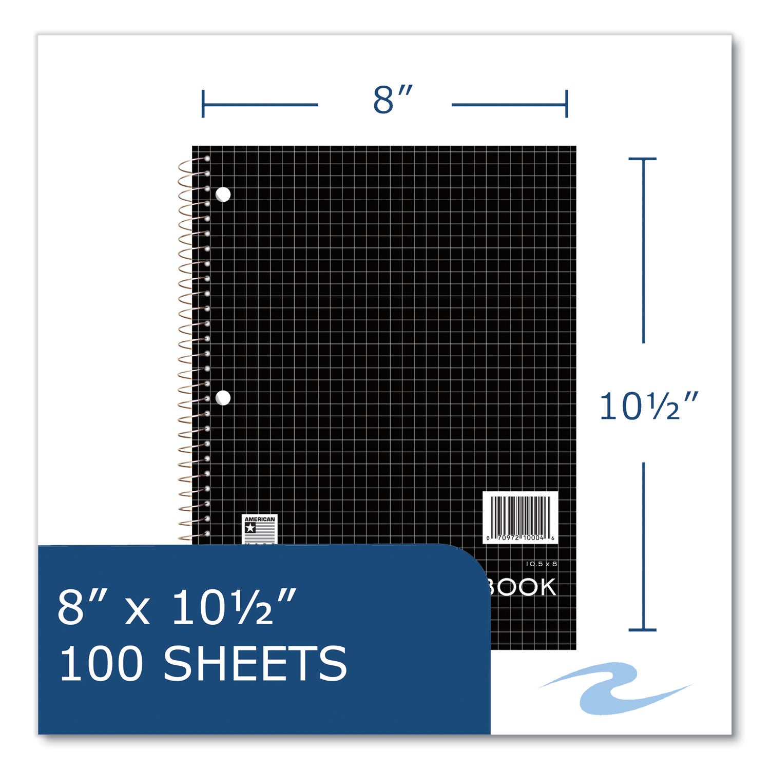 100 Sheets - 200 Pages - Printed - Spiral Bound - Both Side Ruling Surface - 3 Hole(s) - 15 lb Basis Weight - 56 g/m² Grammage - 10 1/2" x 8" Sheet Size - 0.30" Height x 8" Width x 10.5" Length - White Paper - Board Cover - 24 / Carton