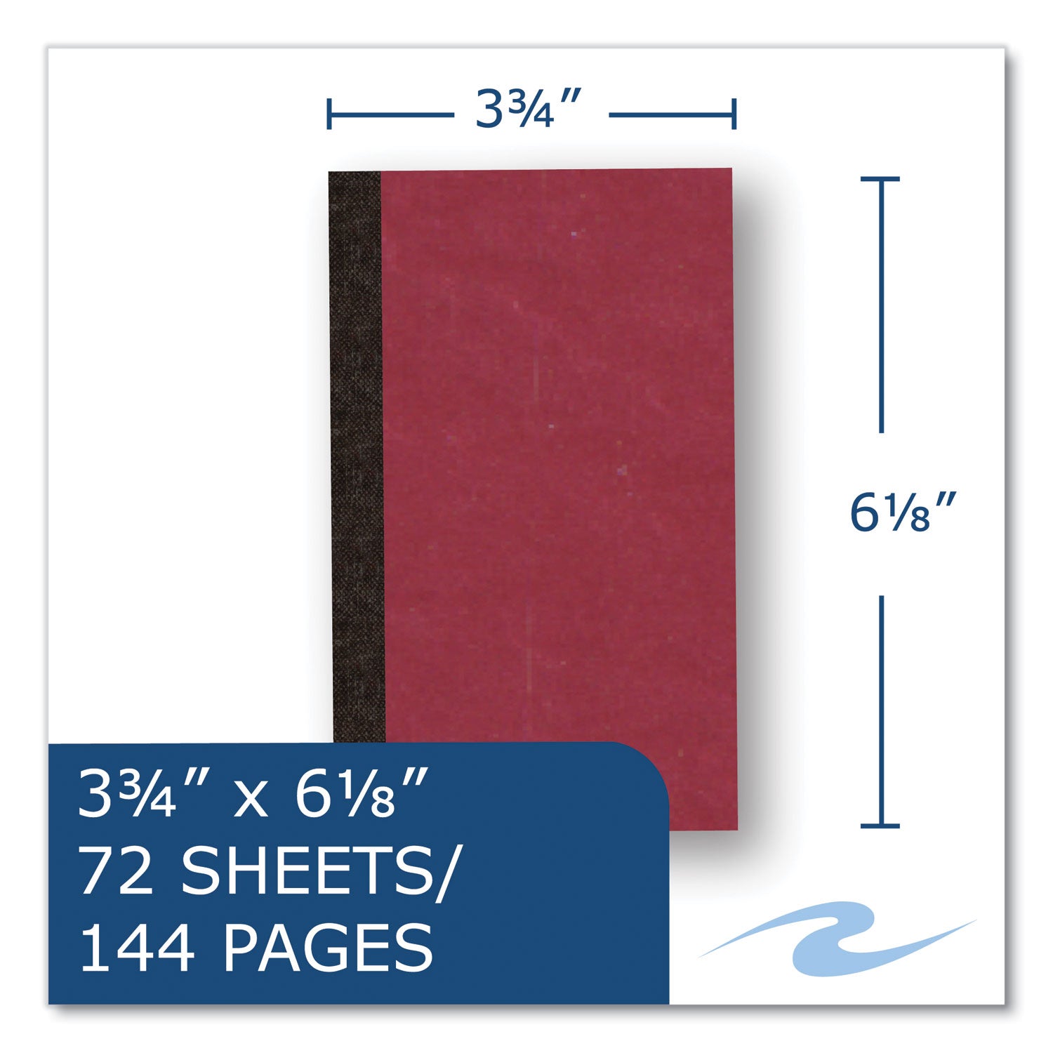 72 Sheets - 144 Pages - Printed - Sewn/Tapebound - Both Side Ruling Surface - 15 lb Basis Weight - 56 g/m² Grammage - 6 1/8" x 3 3/4" Sheet Size - 0.25" Height x 3.8" Width x 6.1" Length - White Paper - Black Binding - 144 / Carton