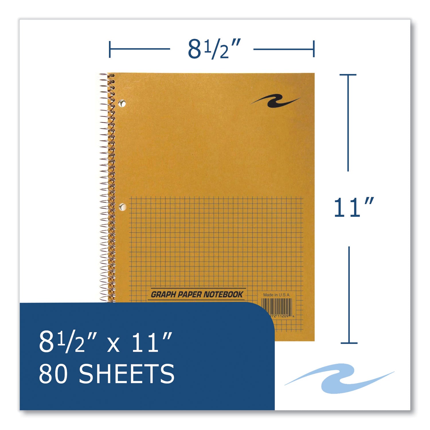 Lab and Science Wirebound Notebook, Quadrille Rule (5 sq/in), Brown Cover, (80) 11 x 8.5 Sheets, 24/Carton